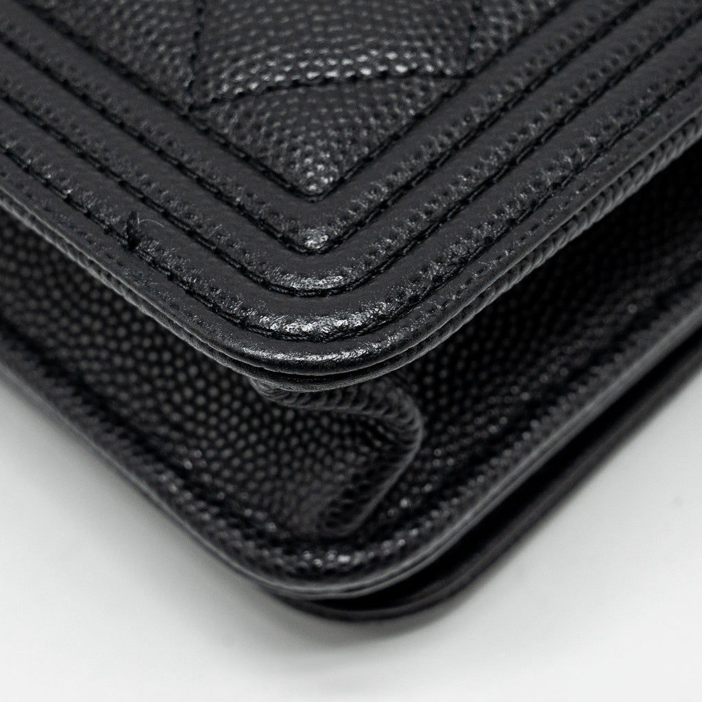 CHANEL BOY WALLET ON CHAIN CAVIAR BLACK GHW (MICROCHIP)