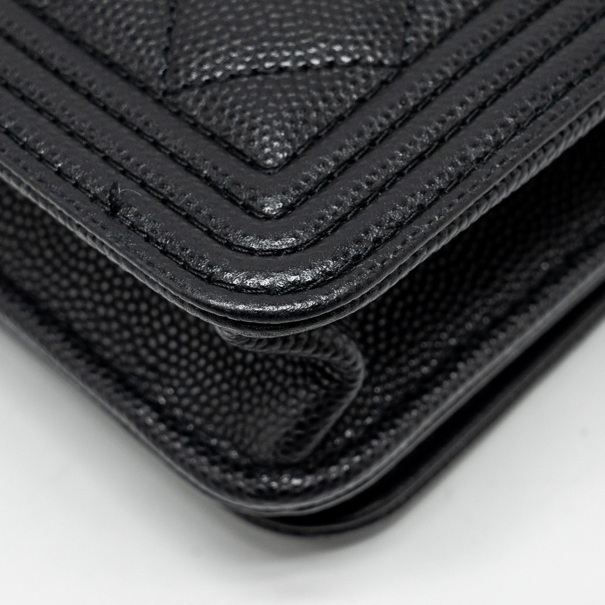 CHANEL BOY WALLET ON CHAIN CAVIAR BLACK GHW (MICROCHIP)