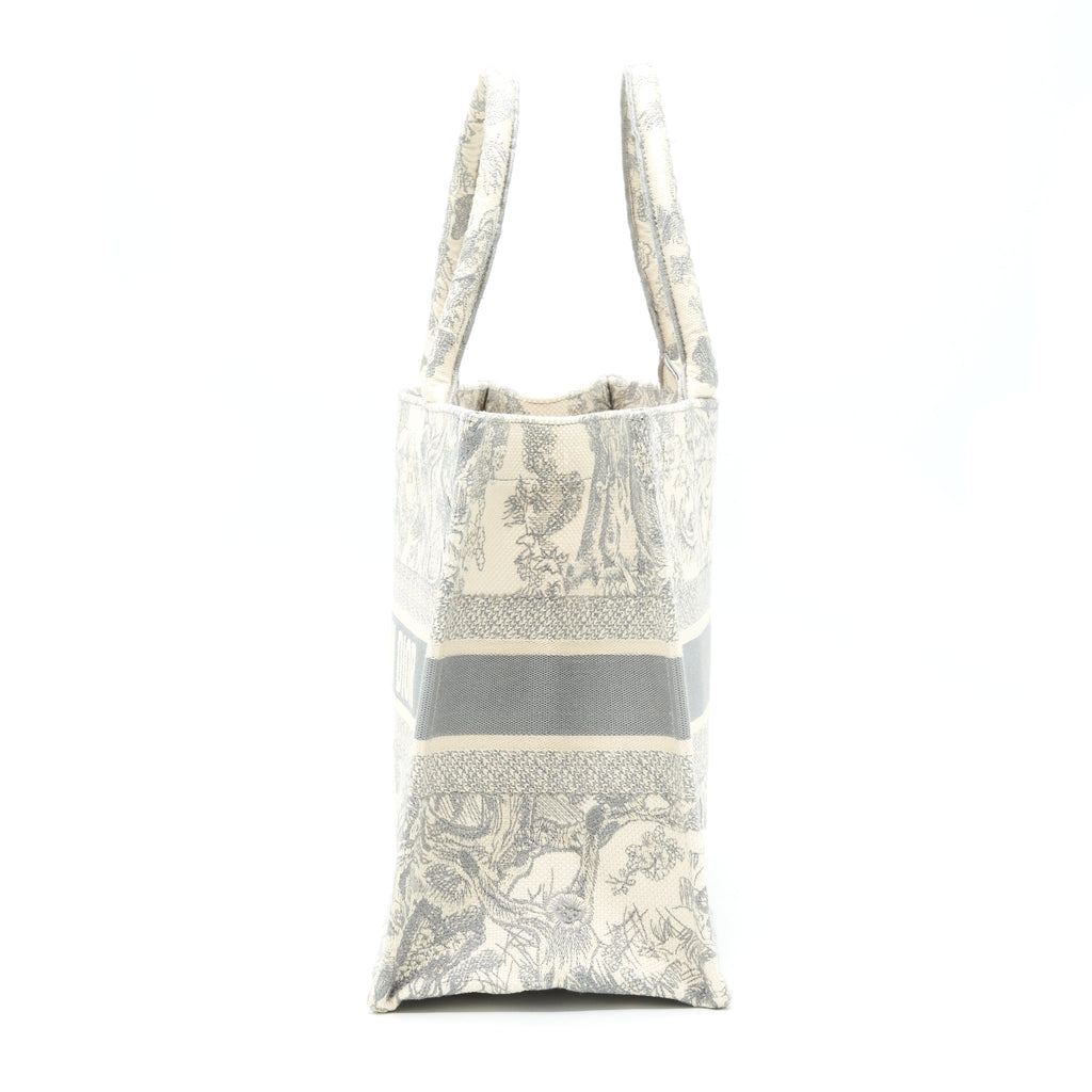 DIOR SMALL BOOK TOTE TOILE DE JOUY EMBROIDERY GREY