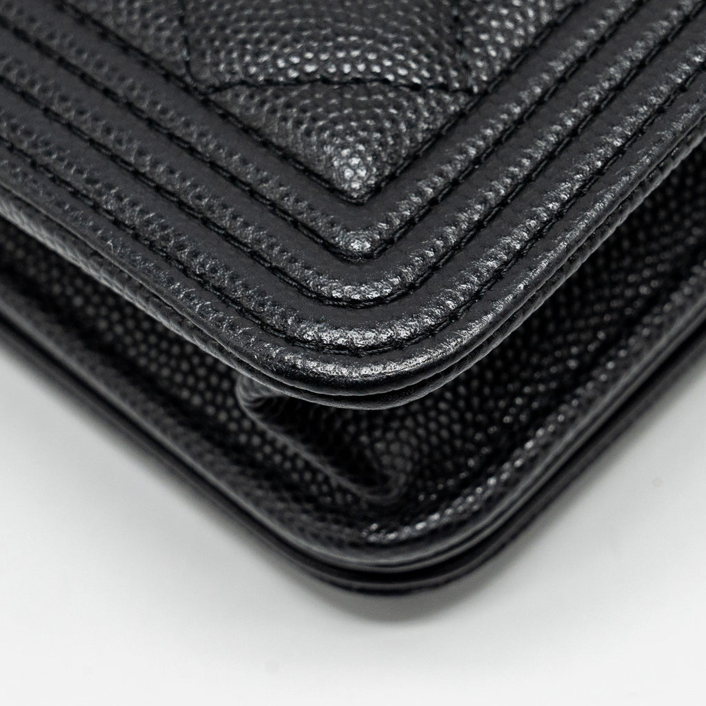 CHANEL BOY WALLET ON CHAIN CAVIAR BLACK GHW (MICROCHIP)