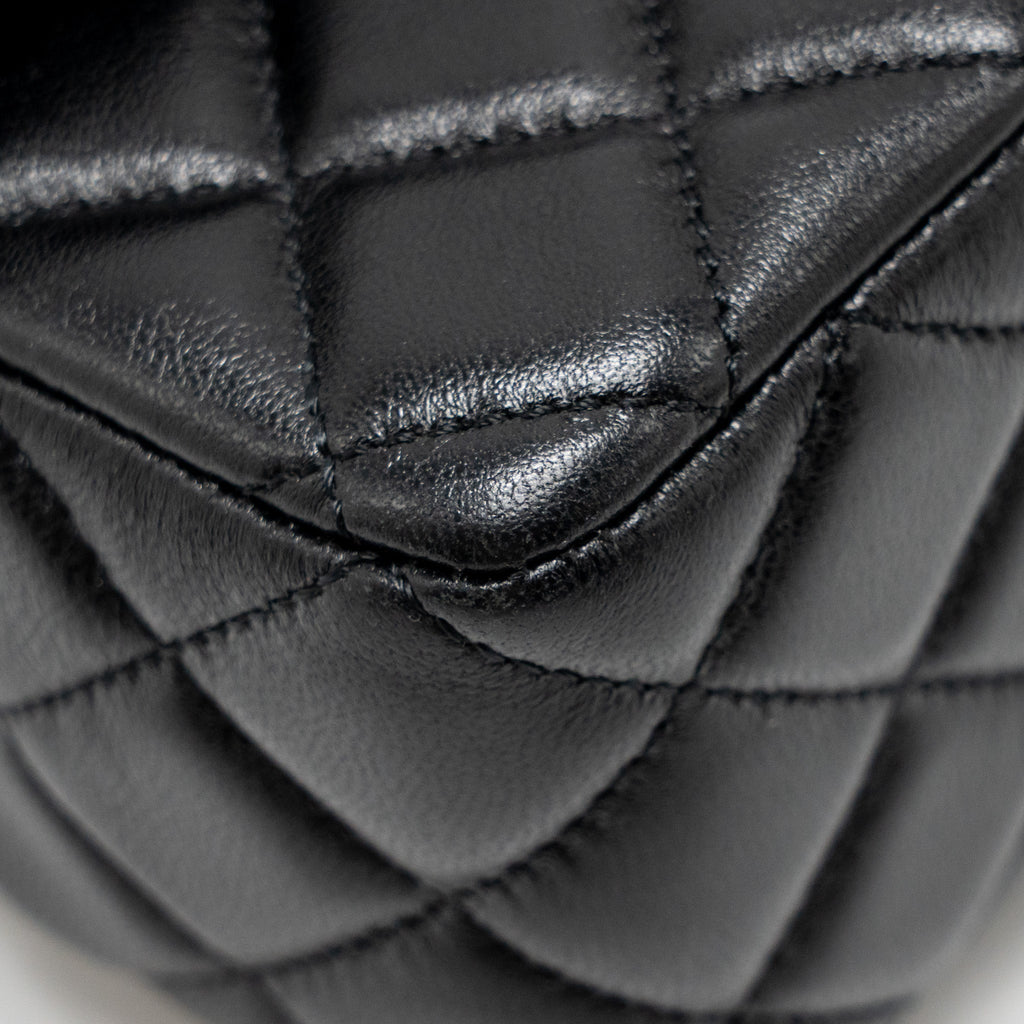 CHANEL 24C DETAIL TOP HANDLE FLAP BAG LAMBSKIN BLACK GHW (MICROCHIP)