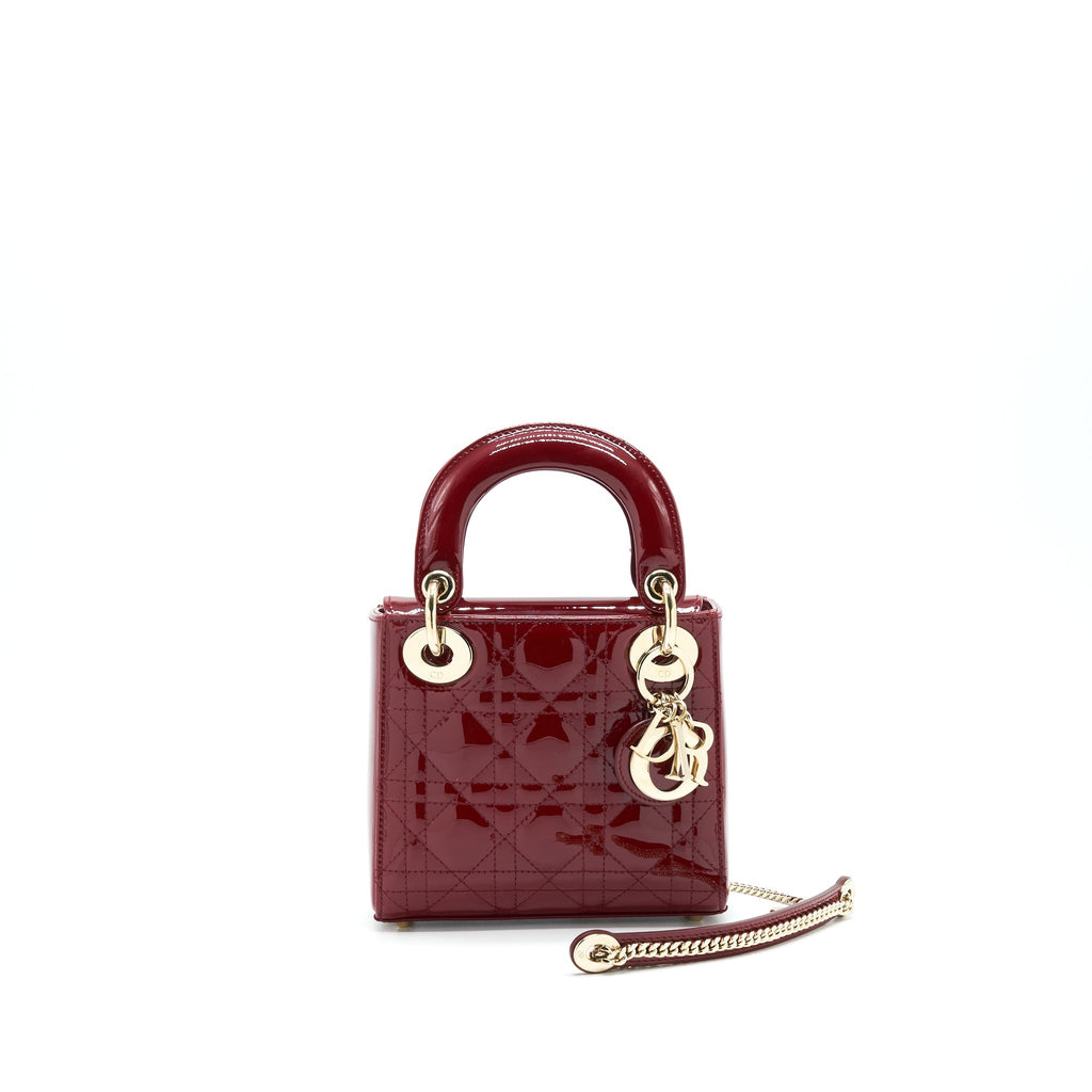 DIOR MINI LADY DIOR PATENT LEATHER RED WITH LGHW