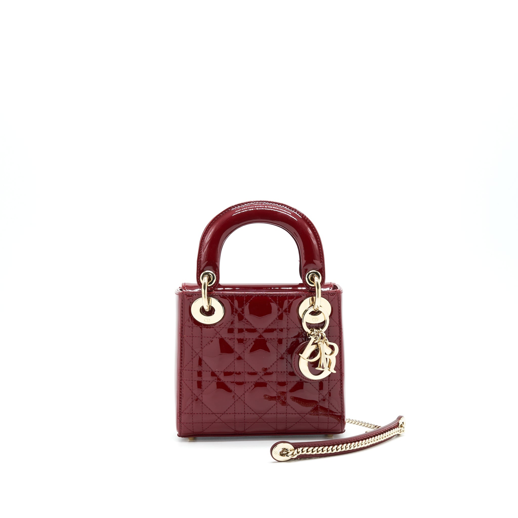 DIOR MINI LADY DIOR PATENT LEATHER RED WITH LGHW