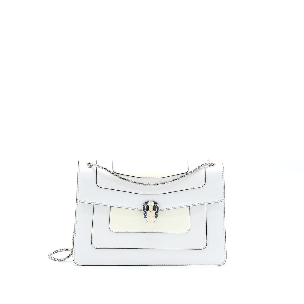 BVLGARI SERPENTI FOREVER SHOULDER BAG PATENT WHITE SHW