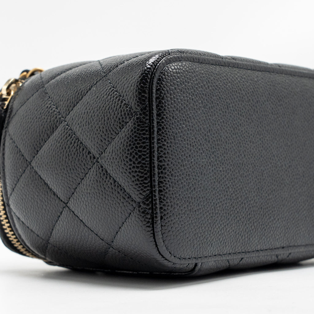 CHANEL LETTER TOP HANDLE LONG VANITY WITH CHAIN CAVIAR BLACK GHW