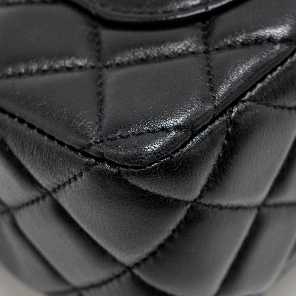 CHANEL 24C DETAIL TOP HANDLE FLAP BAG LAMBSKIN BLACK GHW (MICROCHIP)