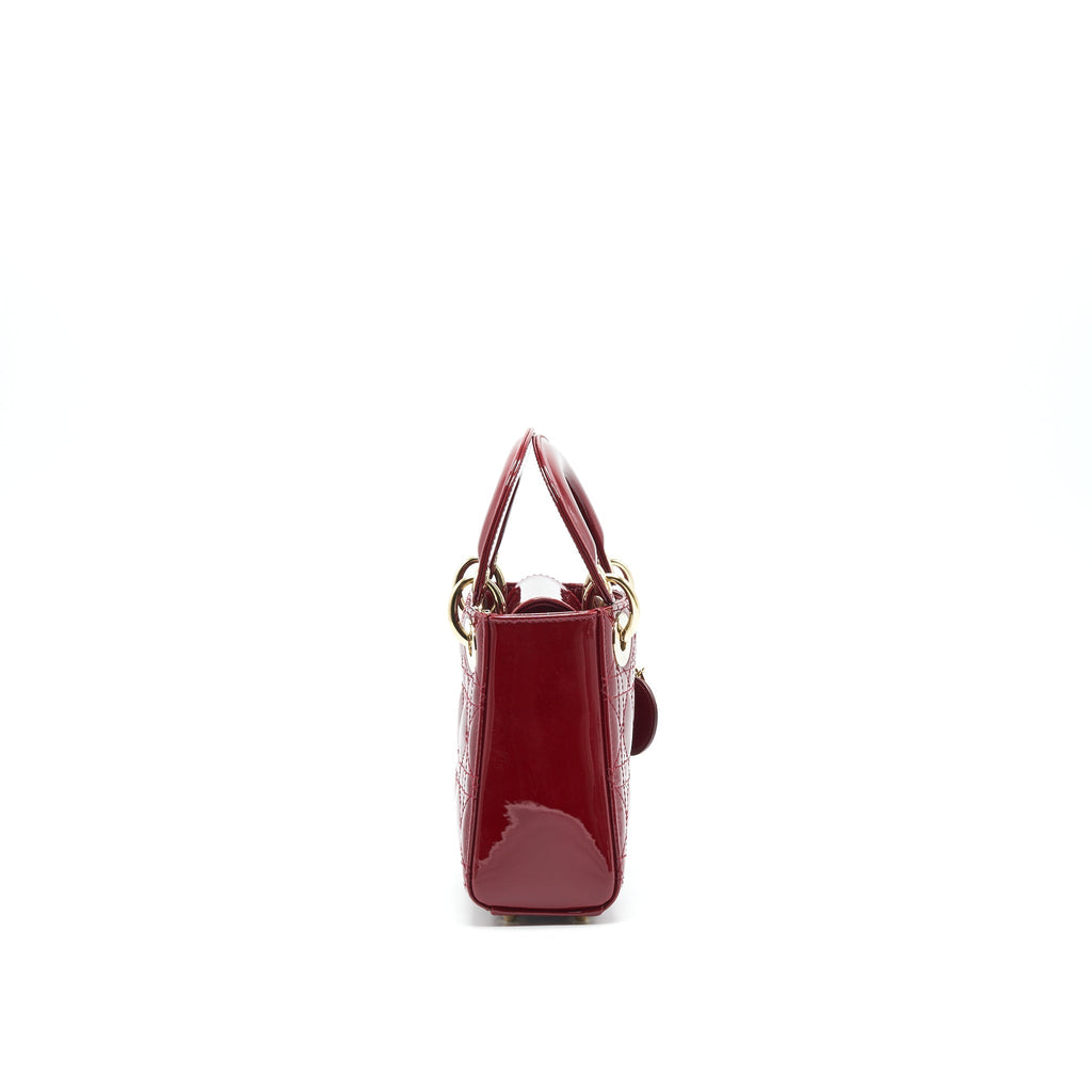 DIOR MINI LADY DIOR PATENT LEATHER RED WITH LGHW