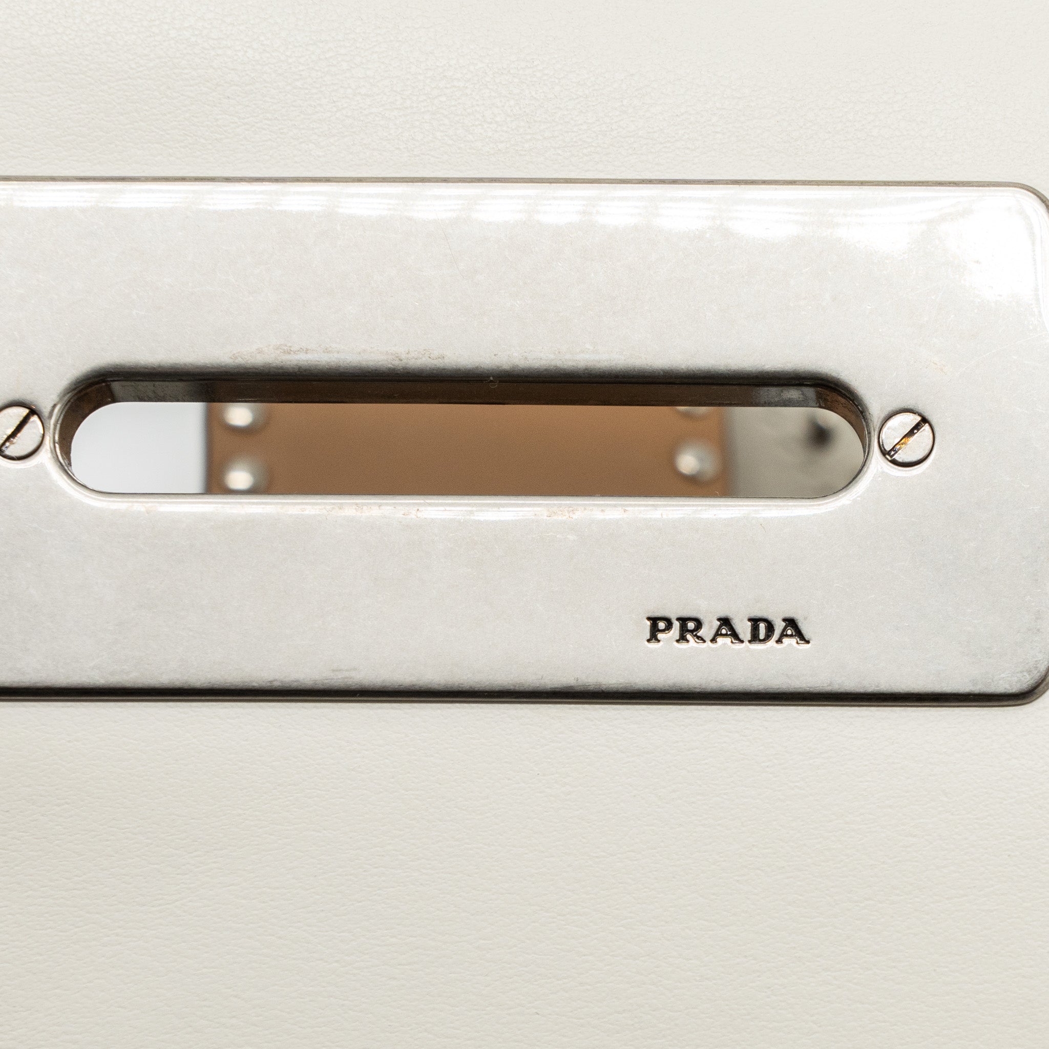 PRADA CAHIER EMBELLISHED TWO-TONE LEATHER SHOULDER BAG WHITE / CARAMEL SHW