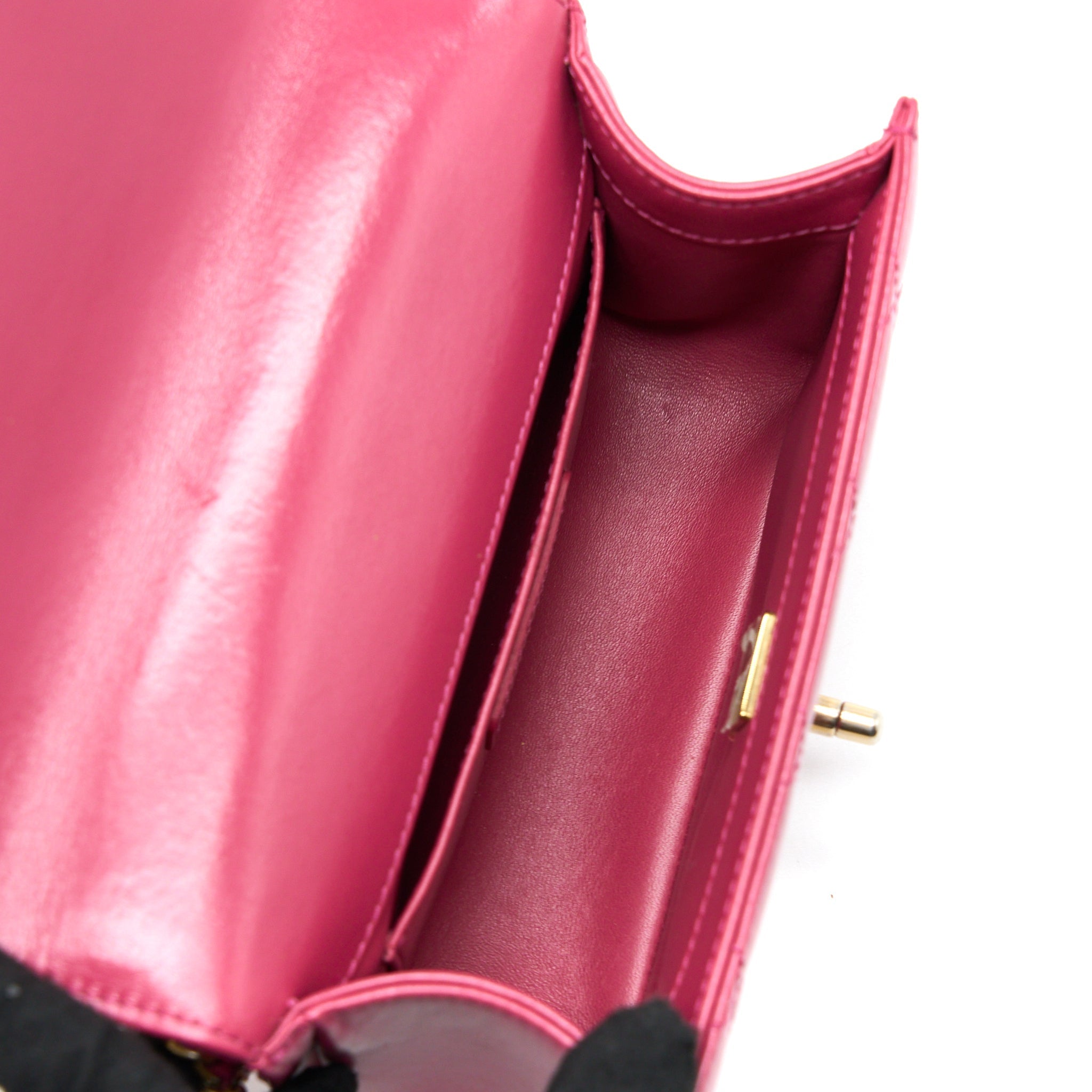 CHANEL 21A SMALL GOLD CRUSH FLAP BAG CALFSKIN RASPBERRY PINK BRUSHED GHW (MICROCHIP)