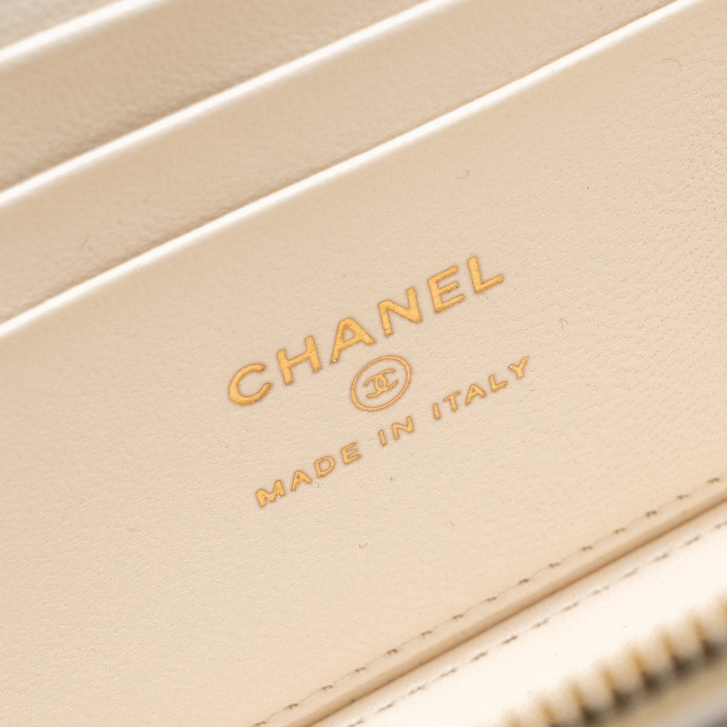 CHANEL LONG VANITY WITH COCO LETTER CHAIN LAMBSKIN WHITE GHW (MICROCHIP)
