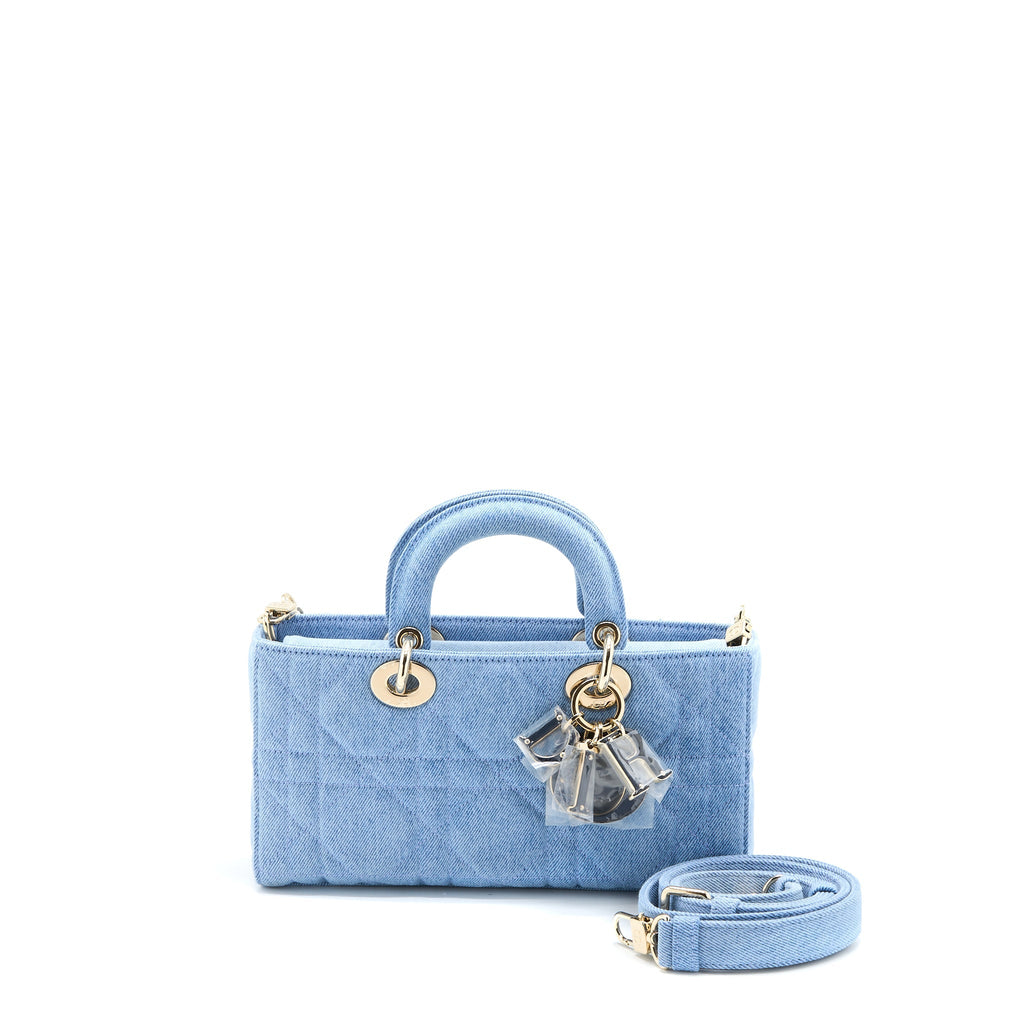 DIOR SMALL LADY D-JOY BAG MACROCANNAGE DENIM BLUE LGHW
