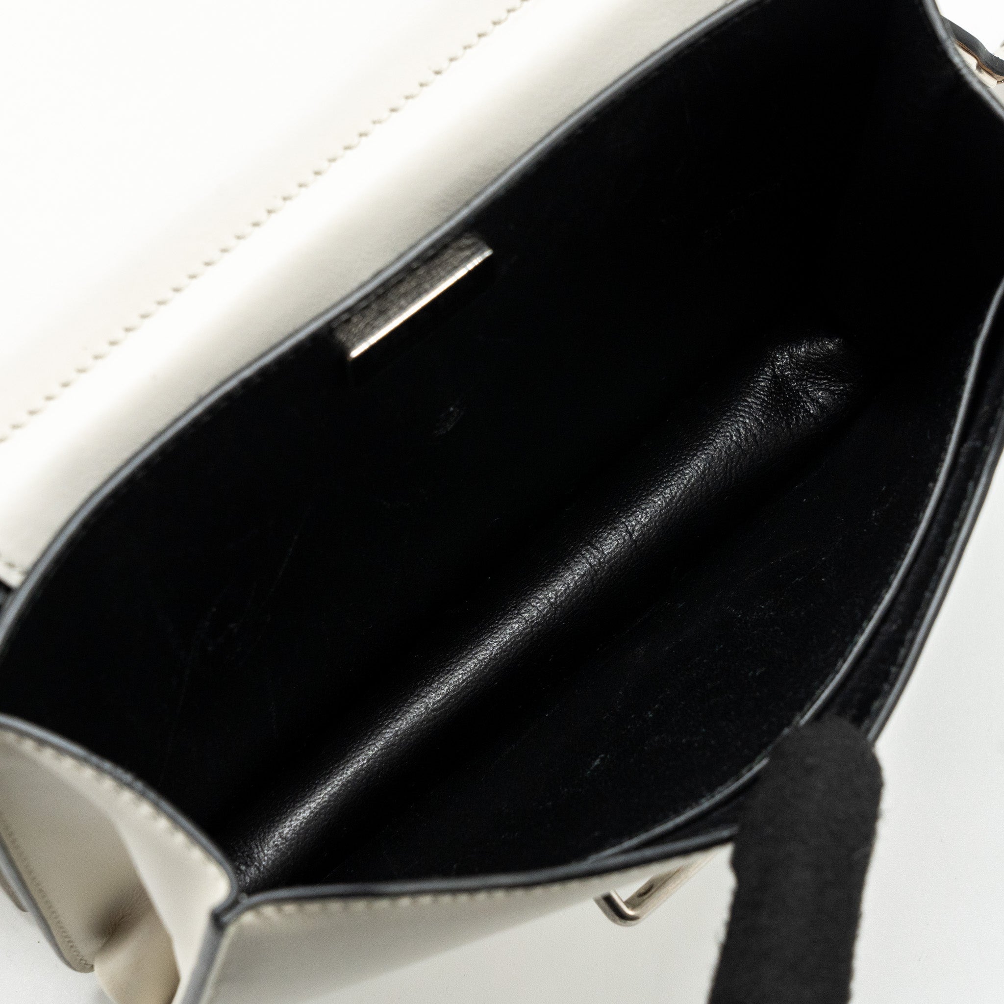 PRADA CAHIER EMBELLISHED TWO-TONE LEATHER SHOULDER BAG WHITE / CARAMEL SHW