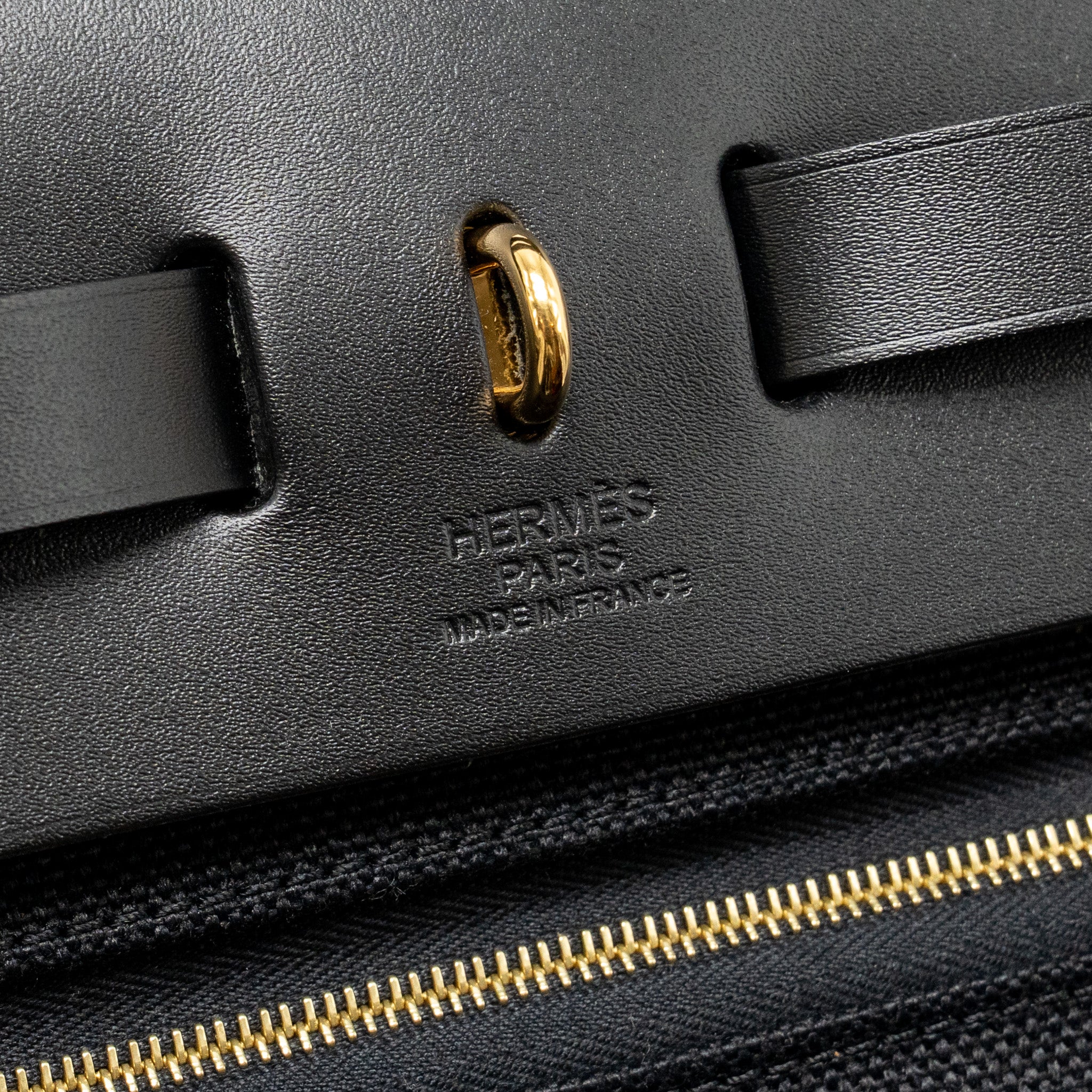 HERMES HERBAG 31 ZIP BAG CANVAS/ HUNTER LEATHER BLACK GHW