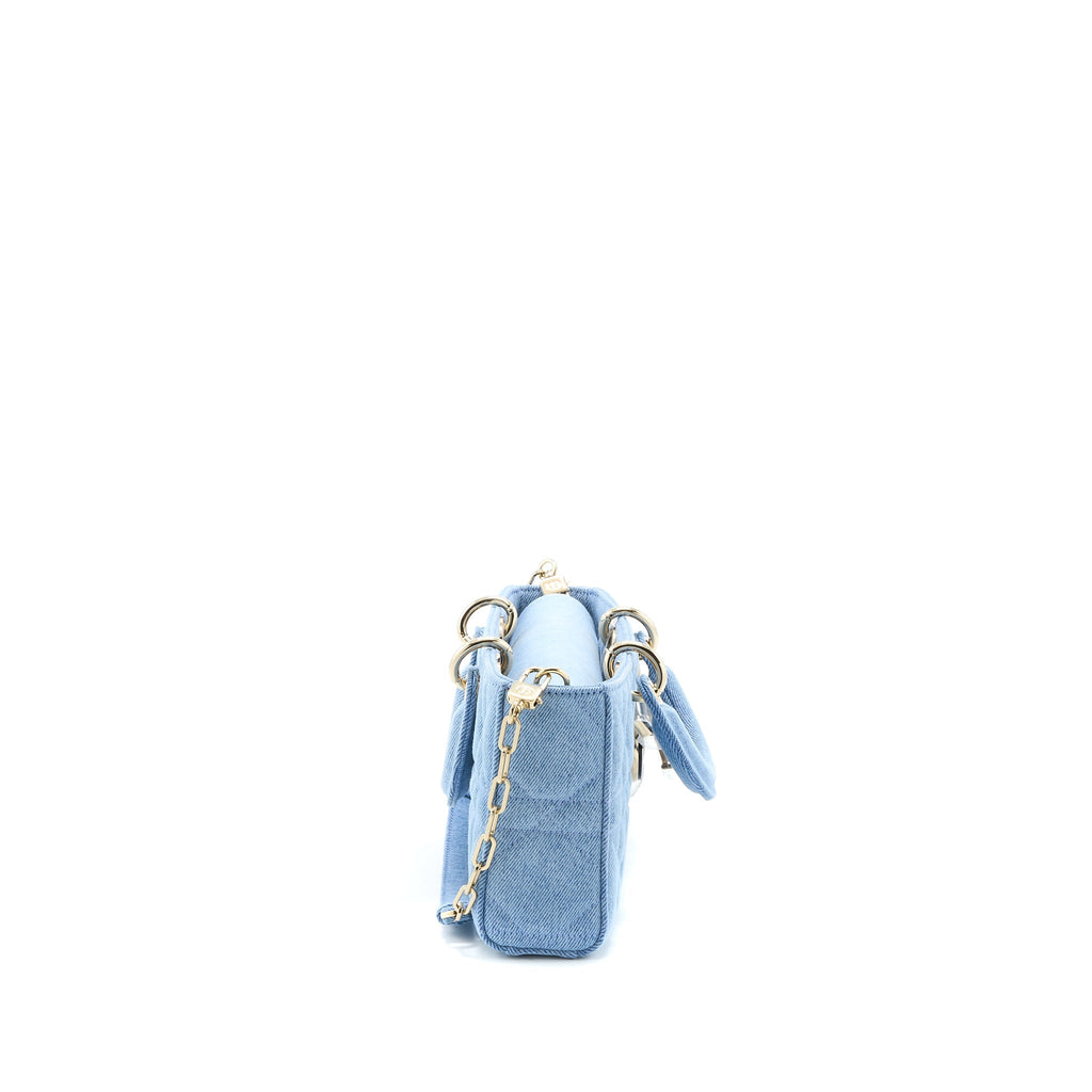 DIOR SMALL LADY D-JOY BAG MACROCANNAGE DENIM BLUE LGHW