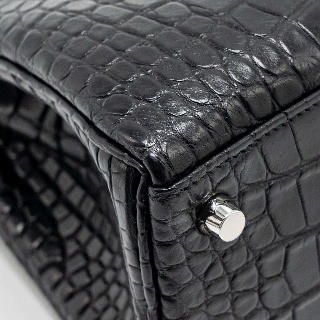 HERMES KELLY 25 MATT ALLIGATOR MISSISSIPPIENSIS BLACK SHW