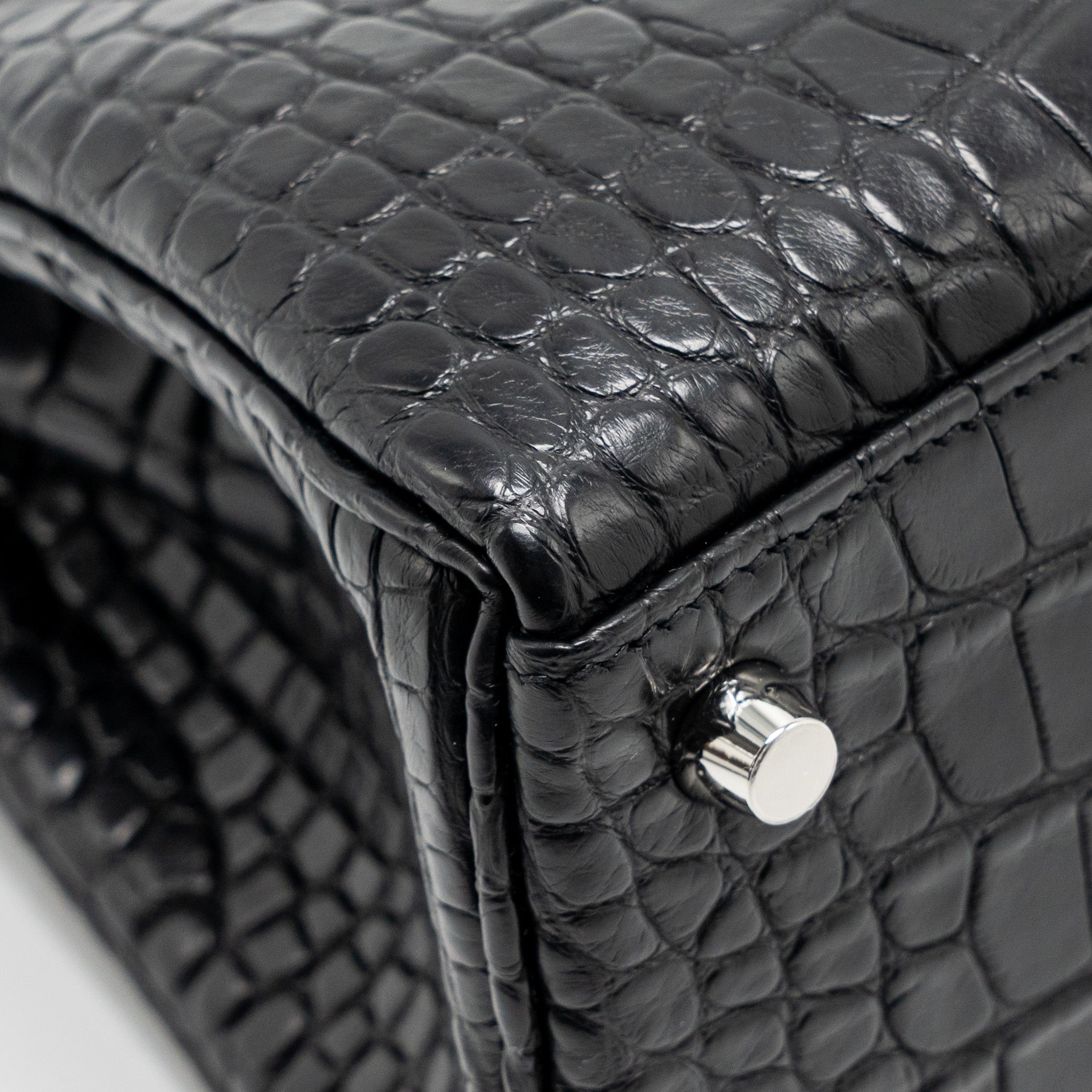 HERMES KELLY 25 MATT ALLIGATOR MISSISSIPPIENSIS BLACK SHW