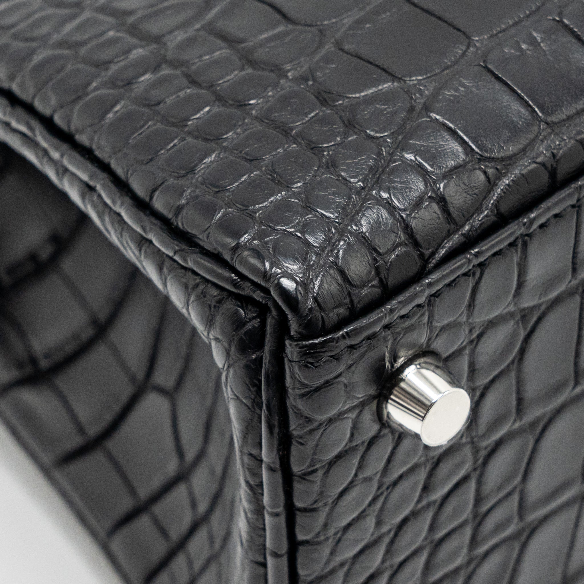 HERMES KELLY 25 MATT ALLIGATOR MISSISSIPPIENSIS BLACK SHW