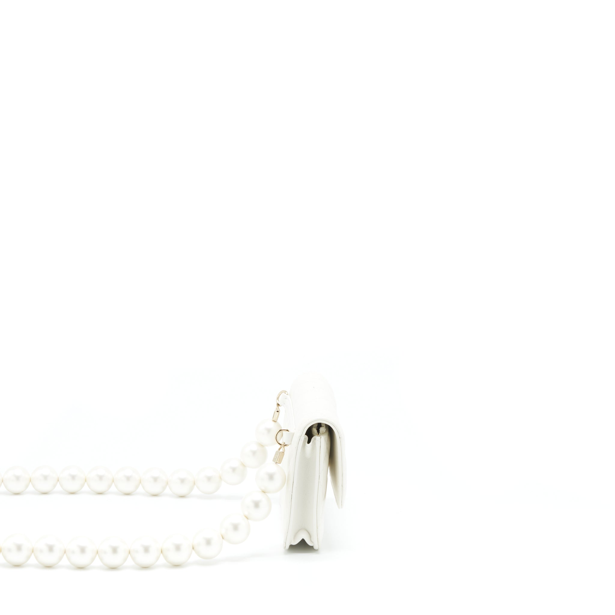 CHANEL GRANT PEARL CRUSH MINI CROSSBODY BAG LAMBSKIN WHITE LGHW