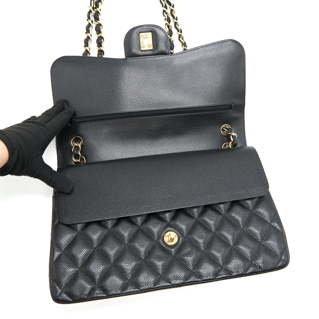 CHANEL CLASSIC JUMBO DOUBLE FLAP BAG BLACK CAVIER GHW