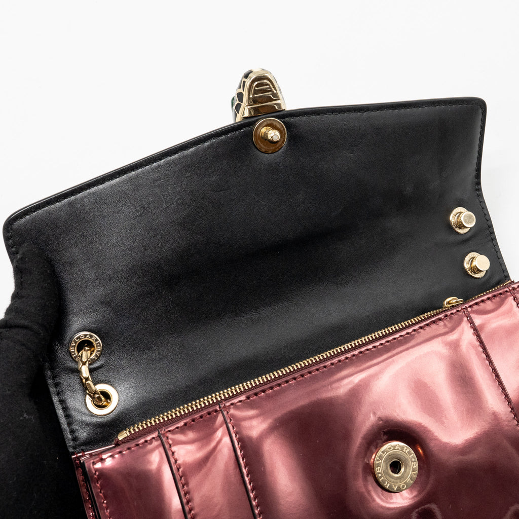 BVLGARI SERPENTI FOREVER BAG PATENT CALFSKIN DARK PINK LGHW