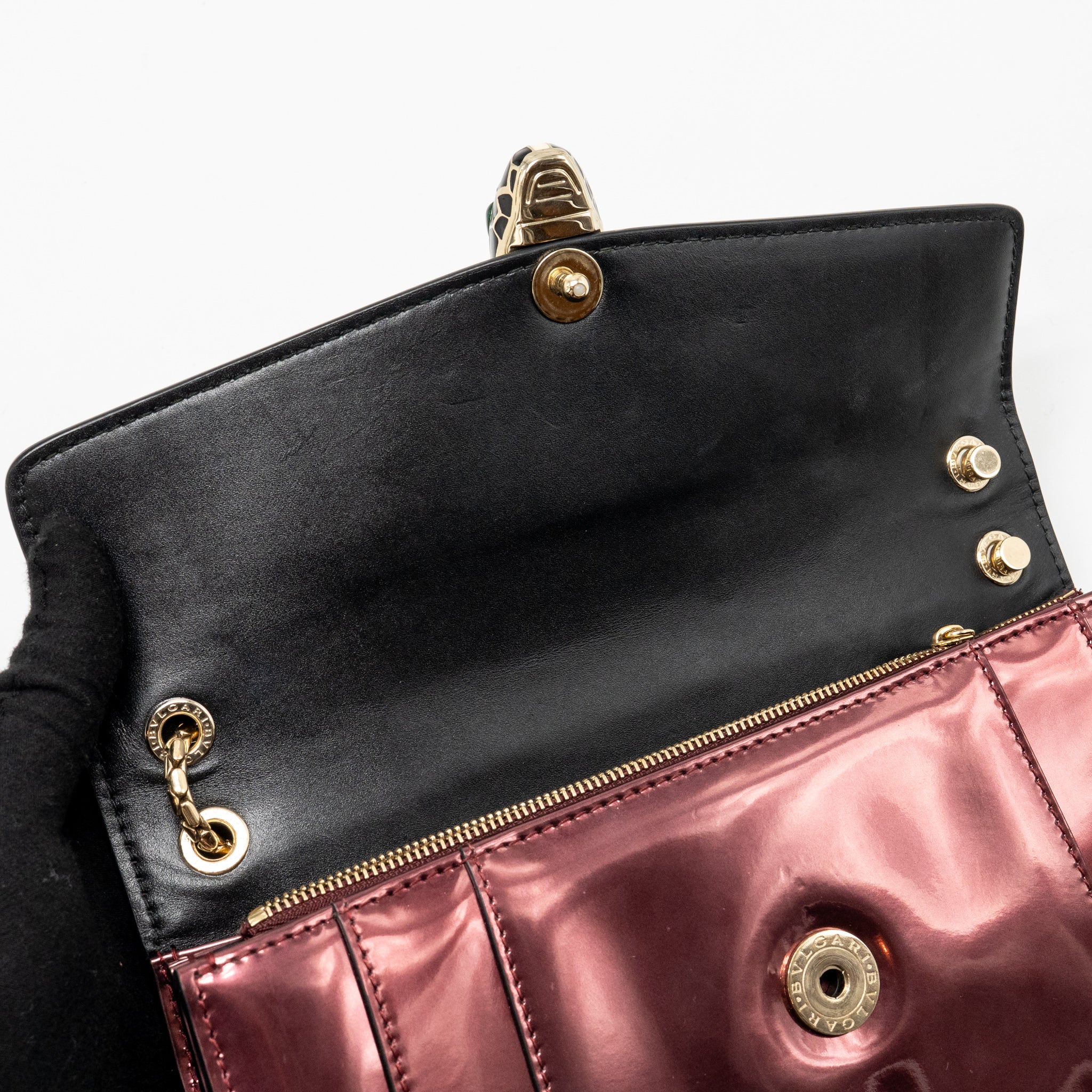 BVLGARI SERPENTI FOREVER BAG PATENT CALFSKIN DARK PINK LGHW