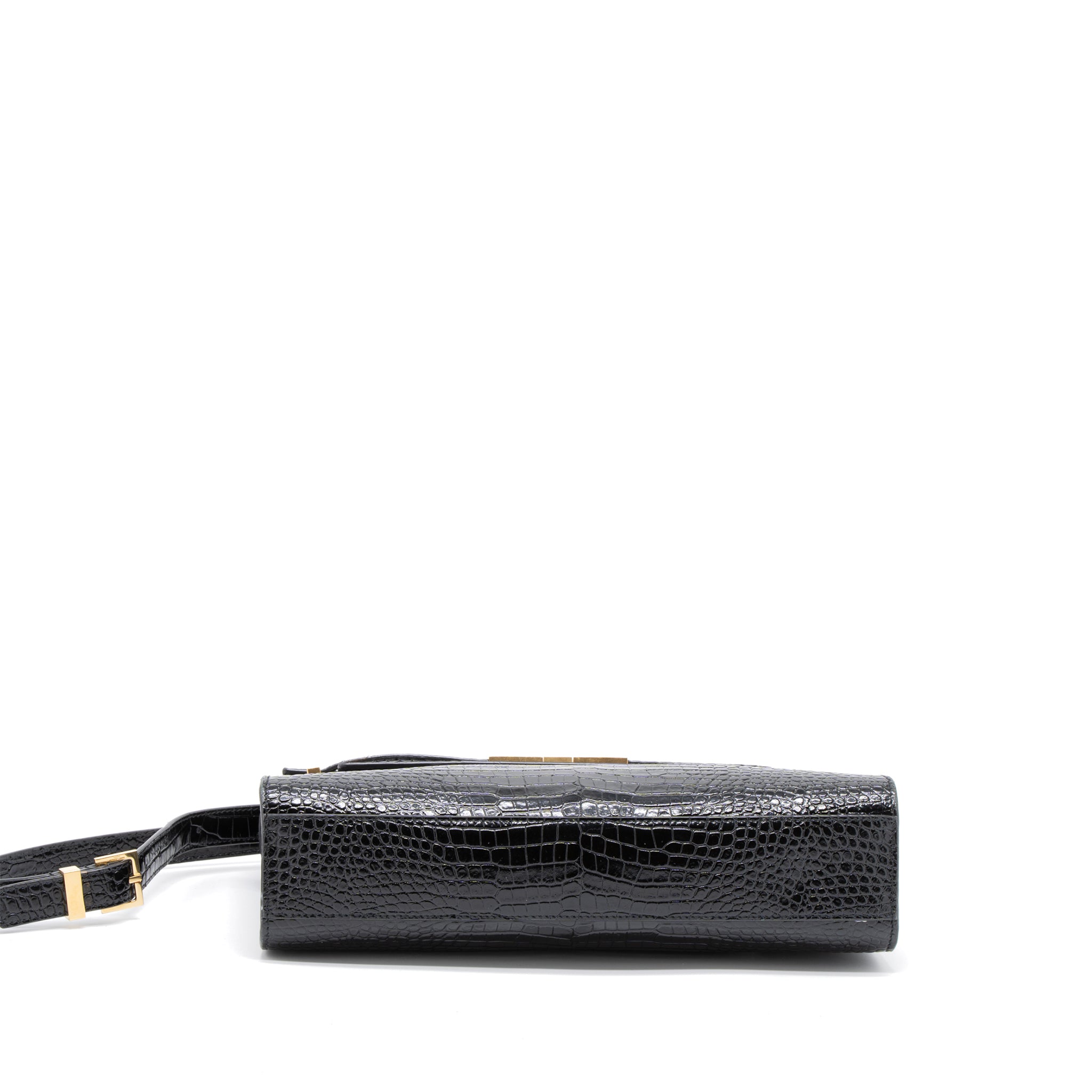 SAINT LAURENT MANHATTAN SHOULDER BAG CROCODILE-EMBOSSED BLACK GHW