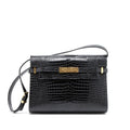 SAINT LAURENT MANHATTAN SHOULDER BAG CROCODILE-EMBOSSED BLACK GHW