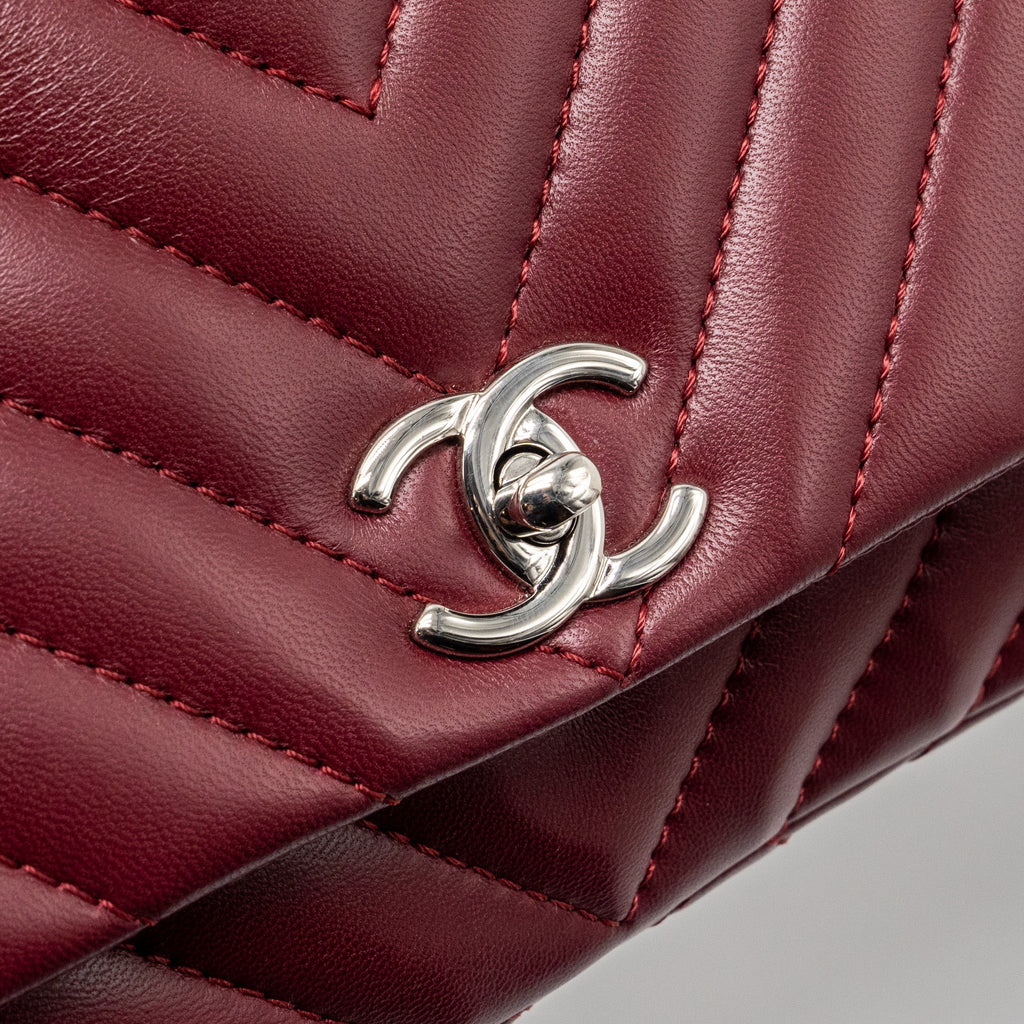CHANEL CHEVRON FLAP BAG LAMBSKIN DARK RED SHW