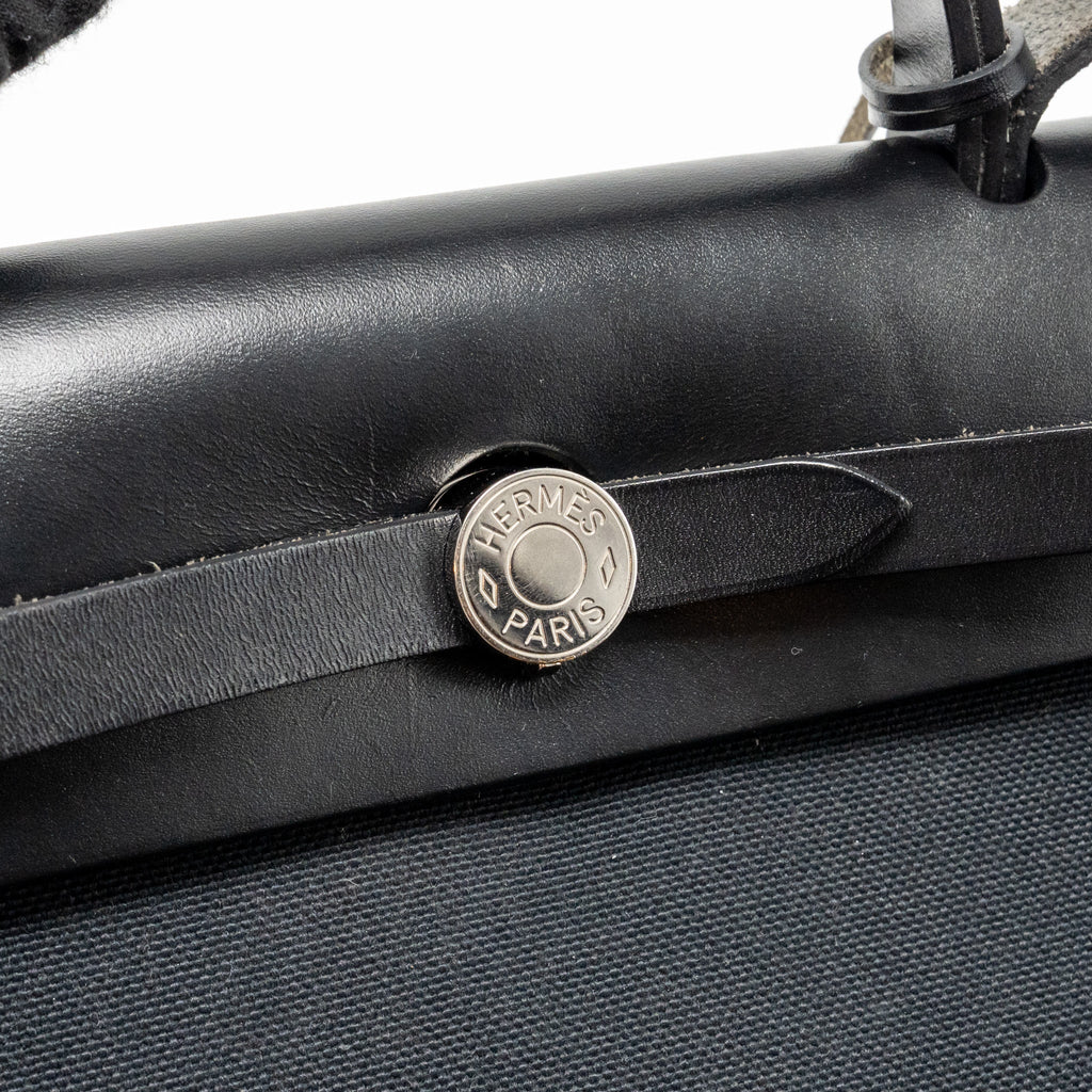 HERMES HERBAG 31 ZIP BAG CANVAS/ HUNTER LEATHER BLACK SHW