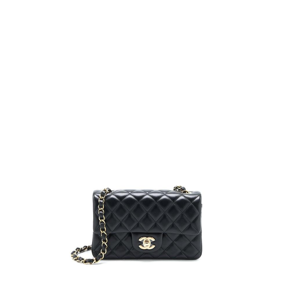 CHANEL CLASSIC MINI RECTANGULAR FLAP BAG LAMBSKIN BLACK LGHW (MICROCHIP)