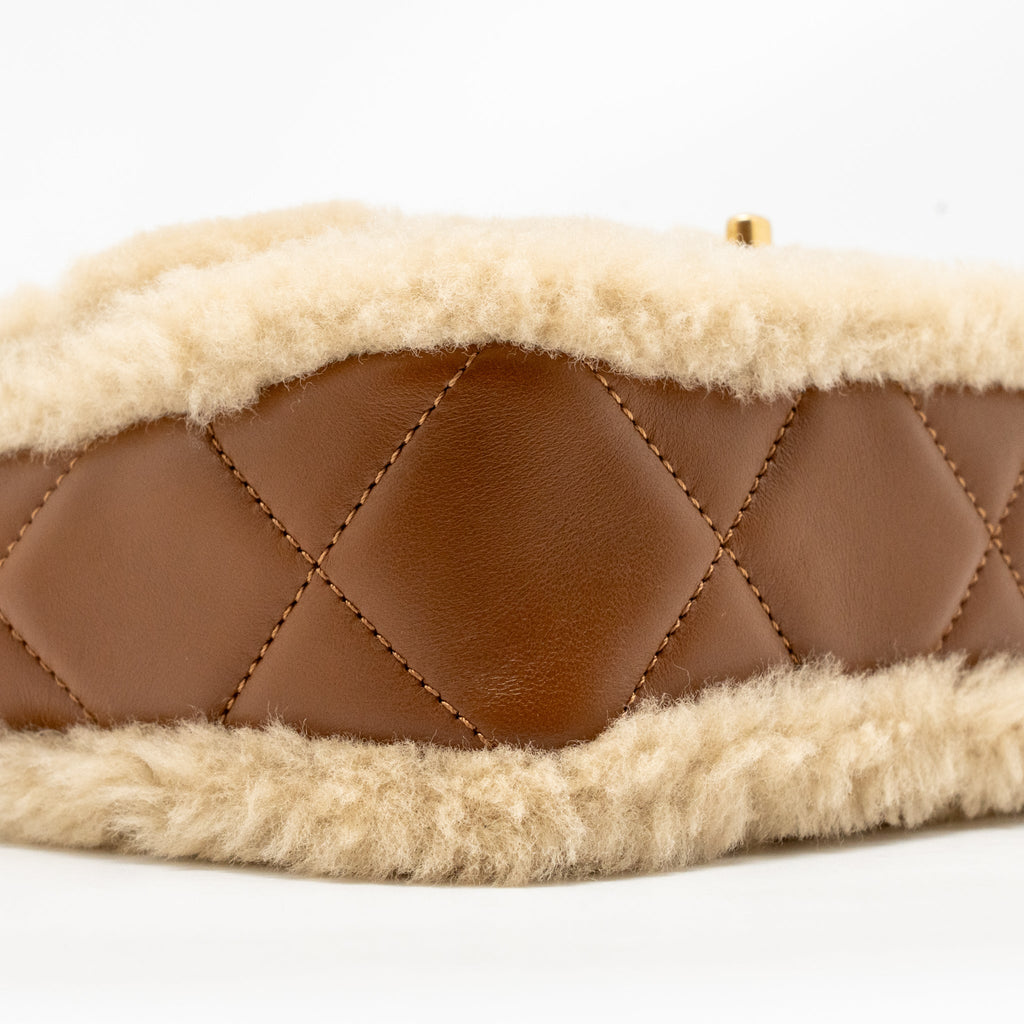 CHANEL MINI SHEARLING FLAP BAG LAMBSKIN DARK BROWN GHW (MICROCHIP)