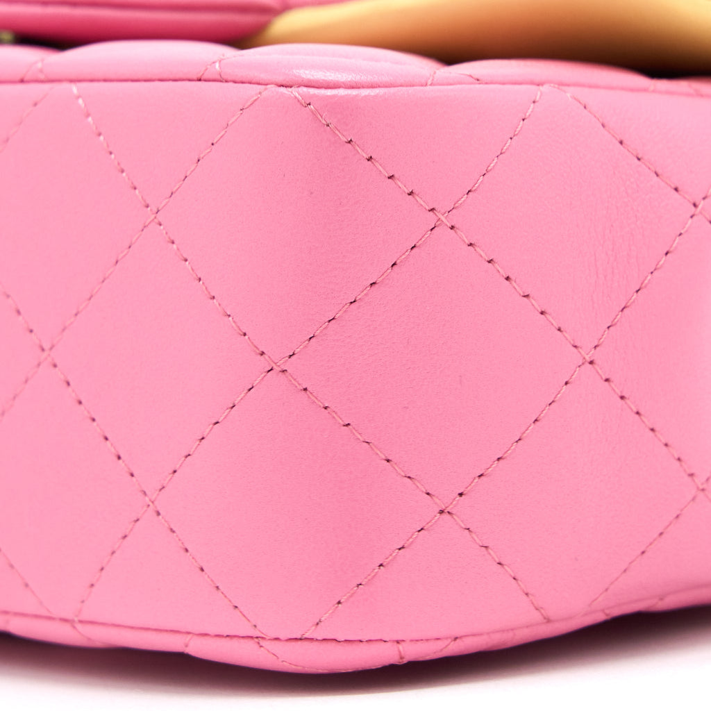 CHANEL 21P MINI RECTANGULAR FLAG BAG LAMBSKIN PINK WITH MULTI HARDWARE