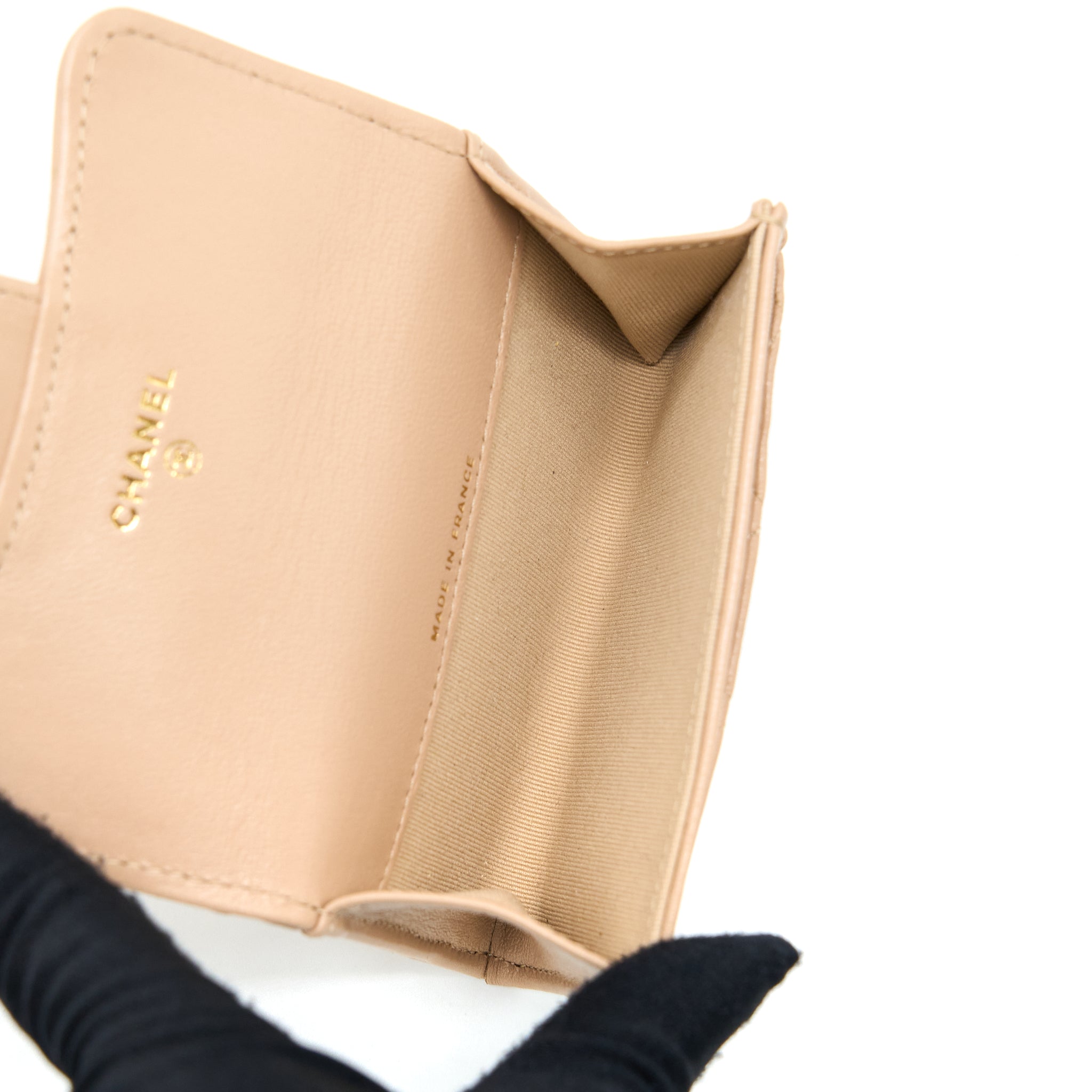CHANEL CLASSIC FLAP CARD HOLDER LAMBSKIN BEIGE LGHW