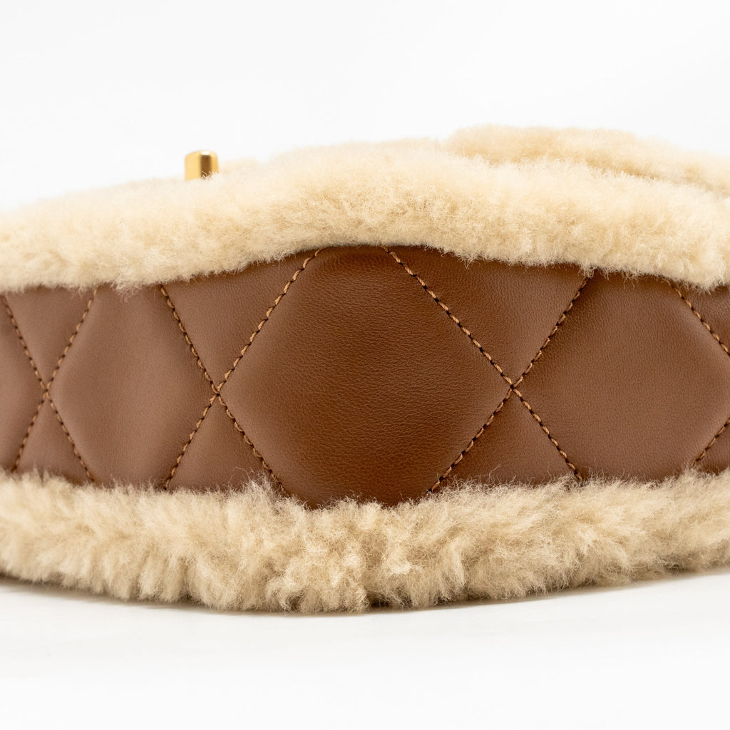 CHANEL MINI SHEARLING FLAP BAG LAMBSKIN DARK BROWN GHW (MICROCHIP)