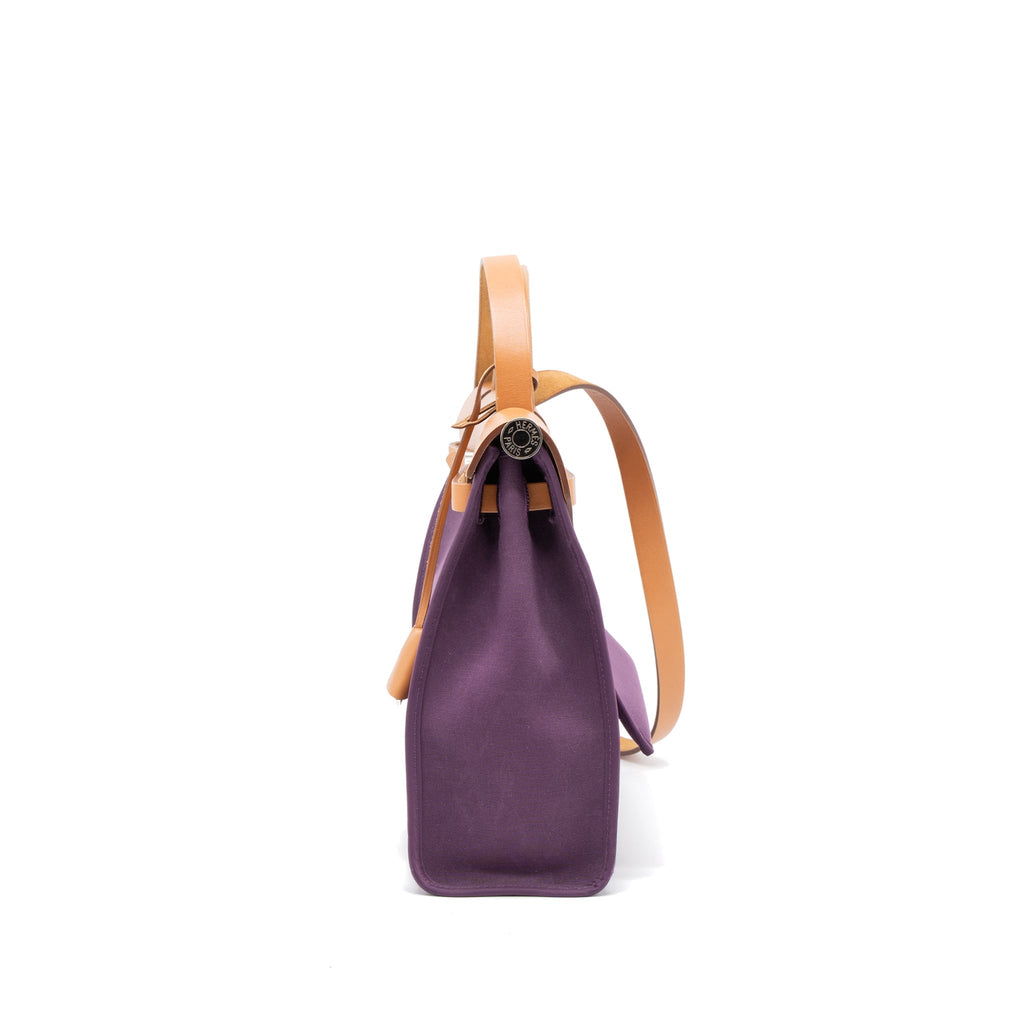 HERMES HERBAG ZIP 31 BAG CANVAS/HUNTER CASSIS PURPLE SHW