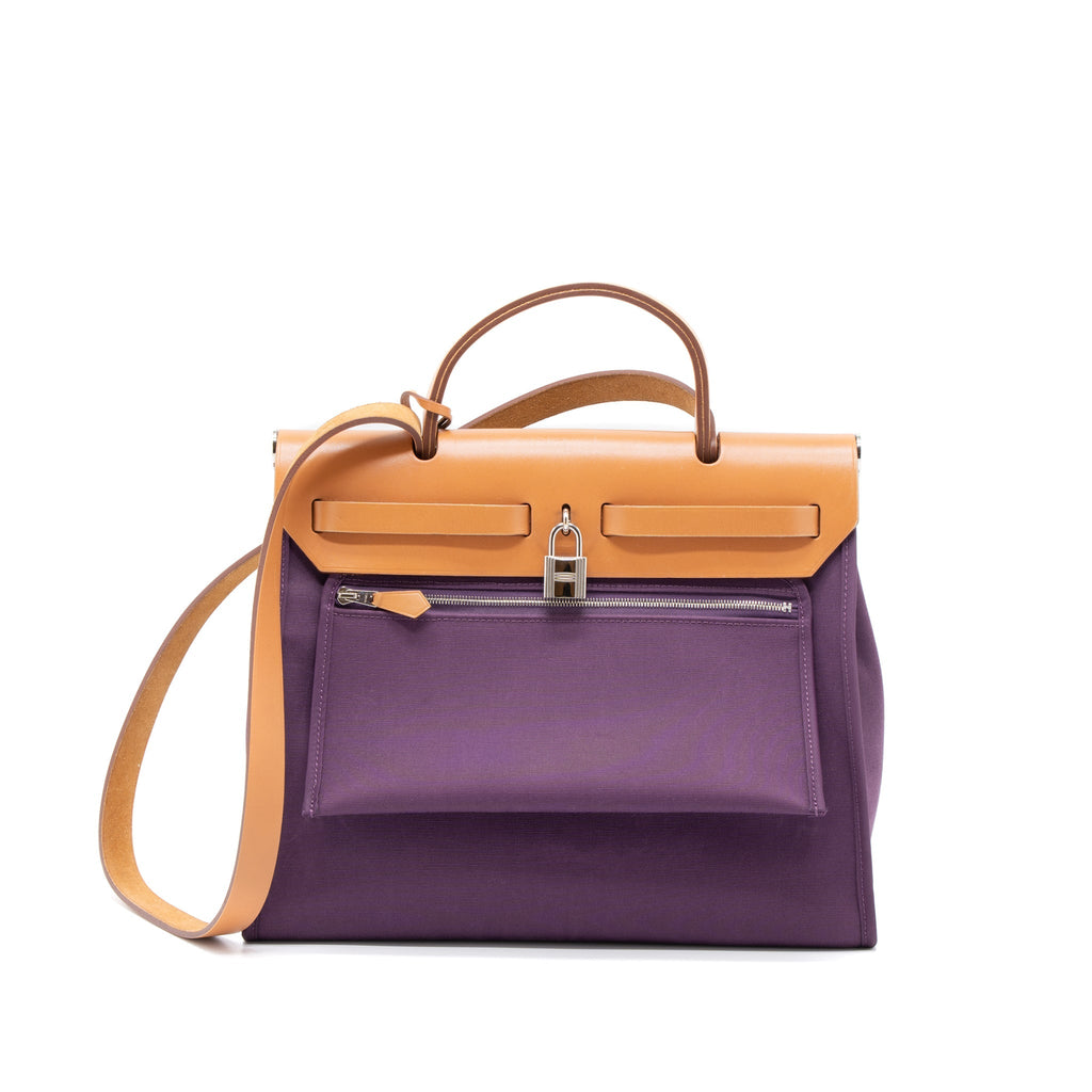 HERMES HERBAG ZIP 31 BAG CANVAS/HUNTER CASSIS PURPLE SHW