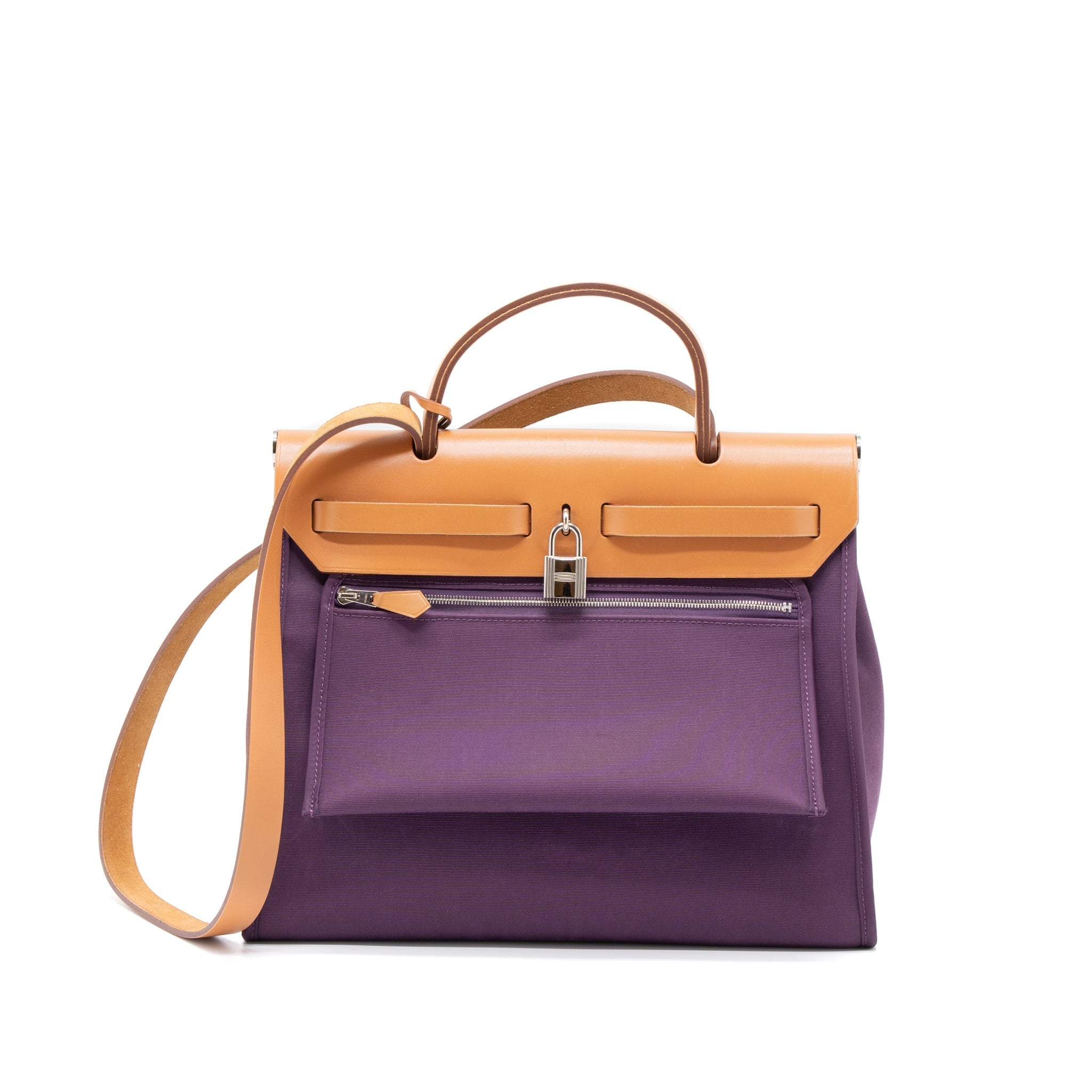 HERMES HERBAG ZIP 31 BAG CANVAS/HUNTER CASSIS PURPLE SHW