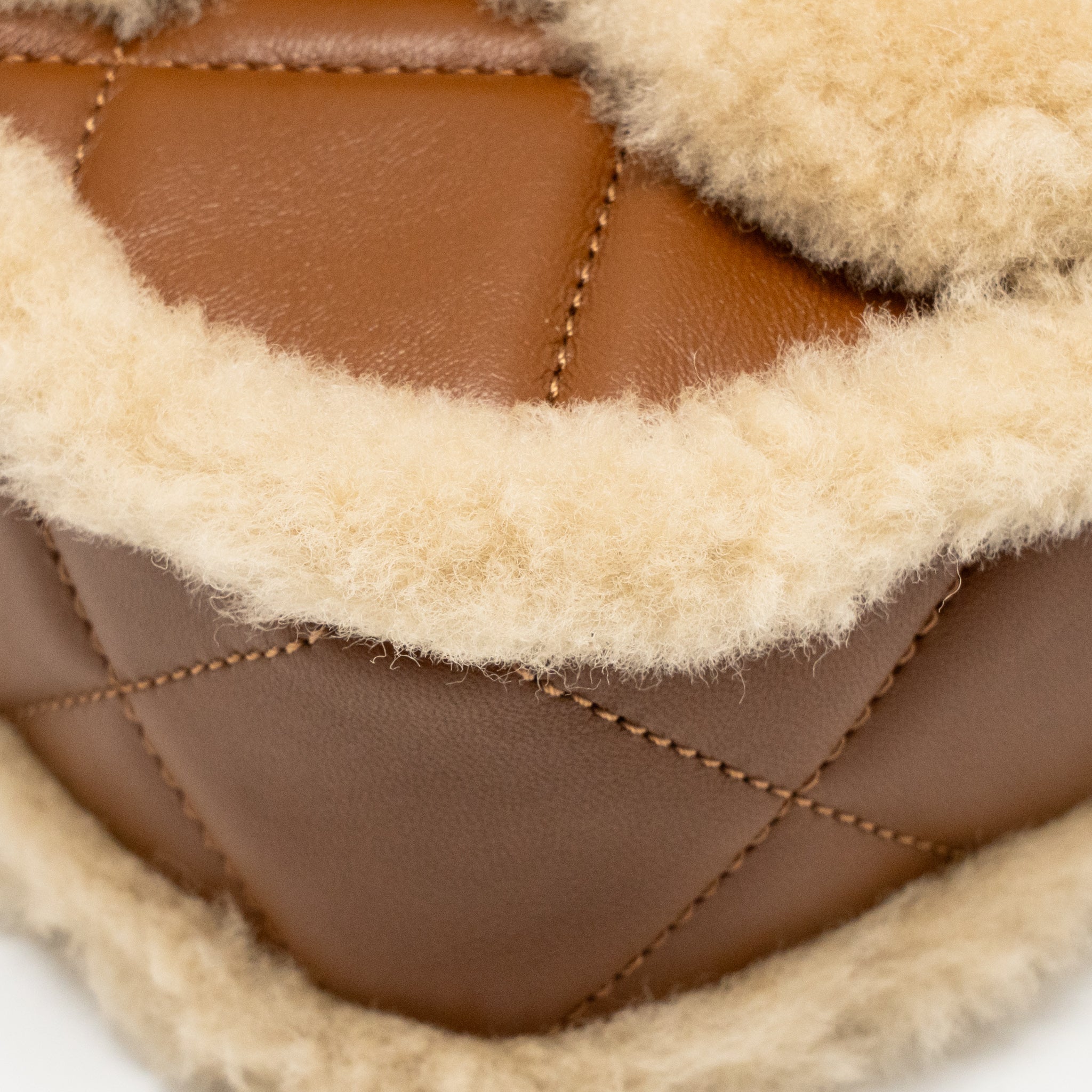 CHANEL MINI SHEARLING FLAP BAG LAMBSKIN DARK BROWN GHW (MICROCHIP)
