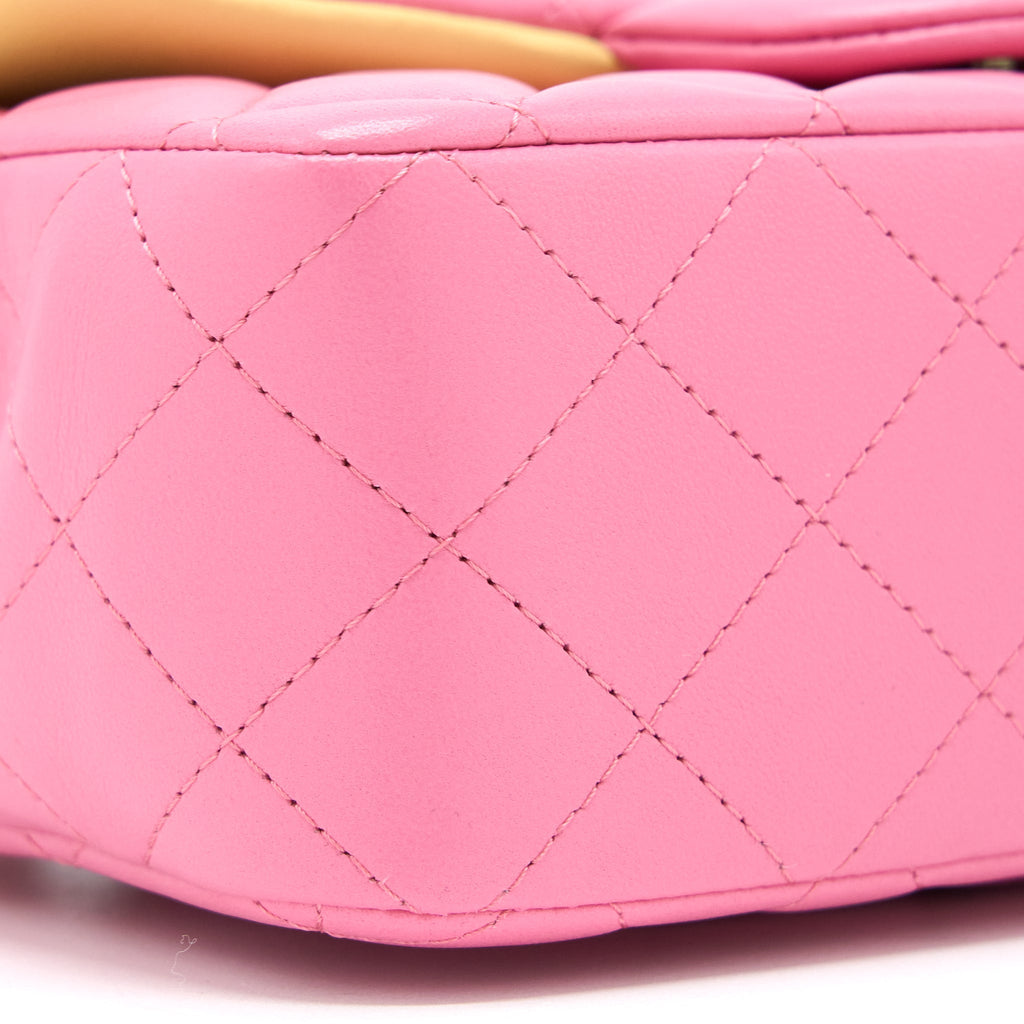 CHANEL 21P MINI RECTANGULAR FLAG BAG LAMBSKIN PINK WITH MULTI HARDWARE