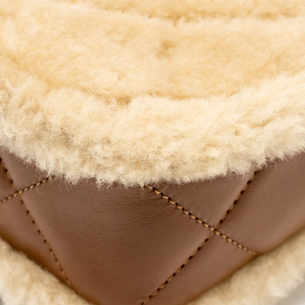 CHANEL MINI SHEARLING FLAP BAG LAMBSKIN DARK BROWN GHW (MICROCHIP)