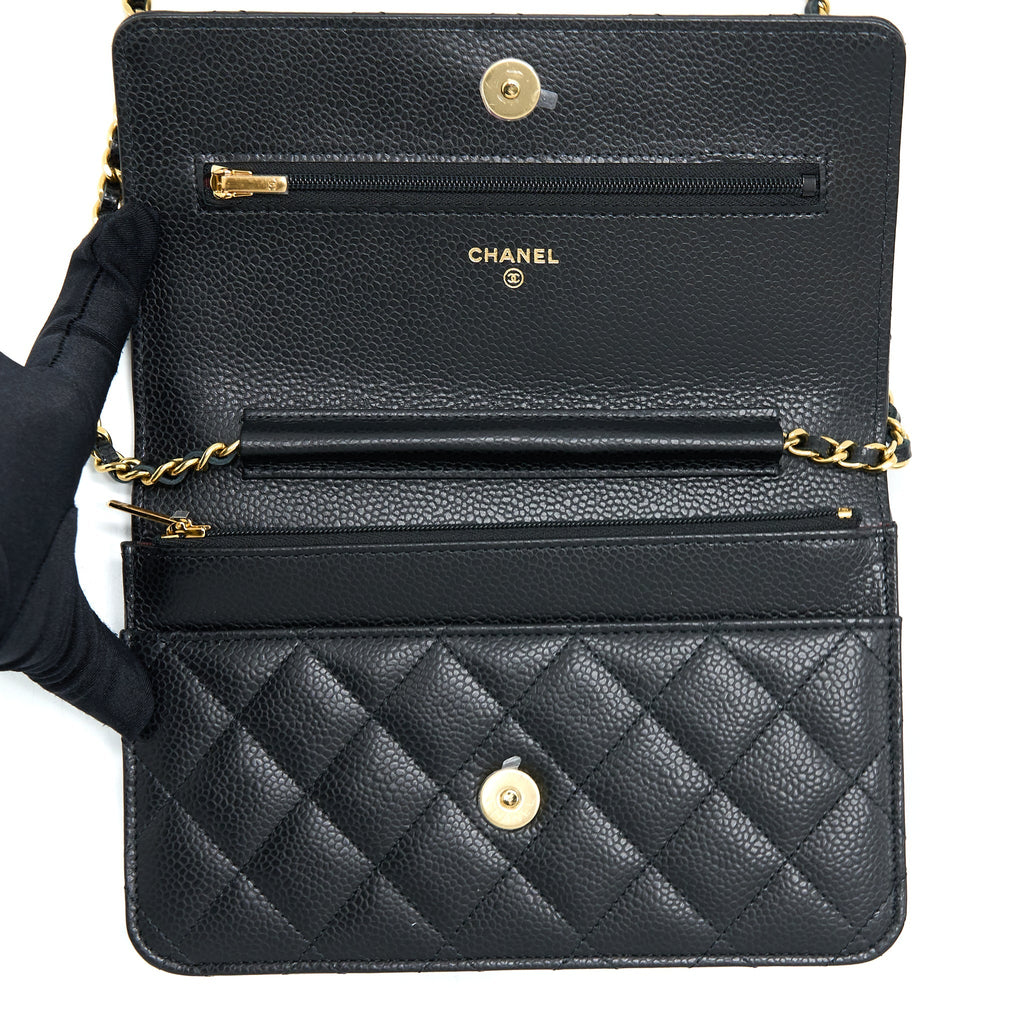 CHANEL CLASSIC WALLET ON CHAIN CAVIAR BLACK GHW (MICROCHIP)