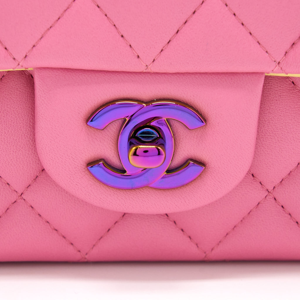 CHANEL 21P MINI RECTANGULAR FLAG BAG LAMBSKIN PINK WITH MULTI HARDWARE