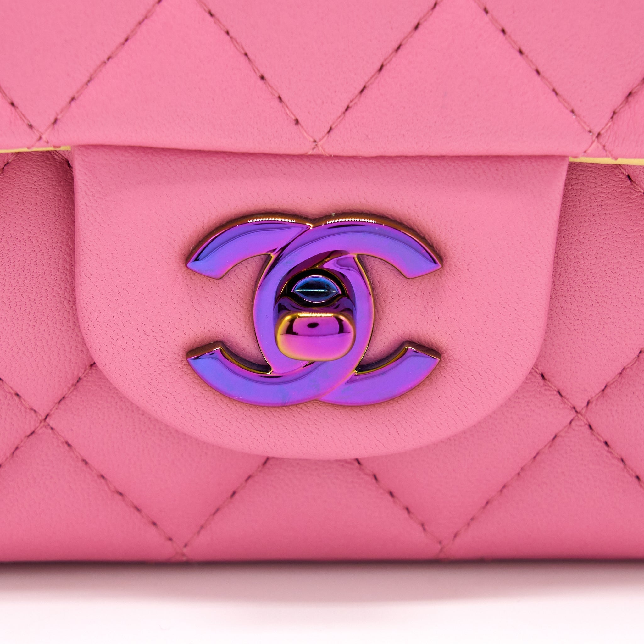 CHANEL 21P MINI RECTANGULAR FLAG BAG LAMBSKIN PINK WITH MULTI HARDWARE