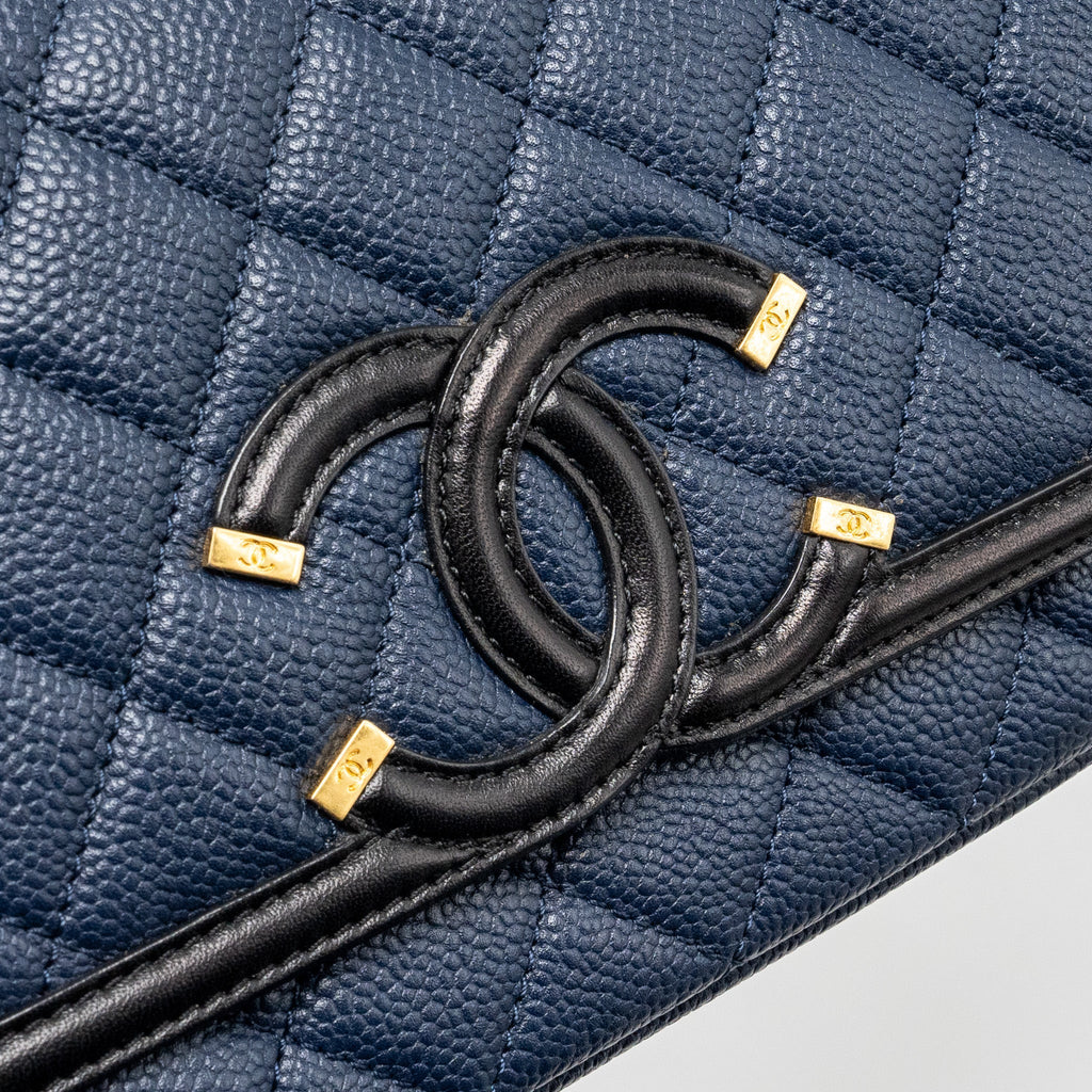 CHANEL FILIGREE FLAP BAG CAVIAR NAVY/BLACK GHW