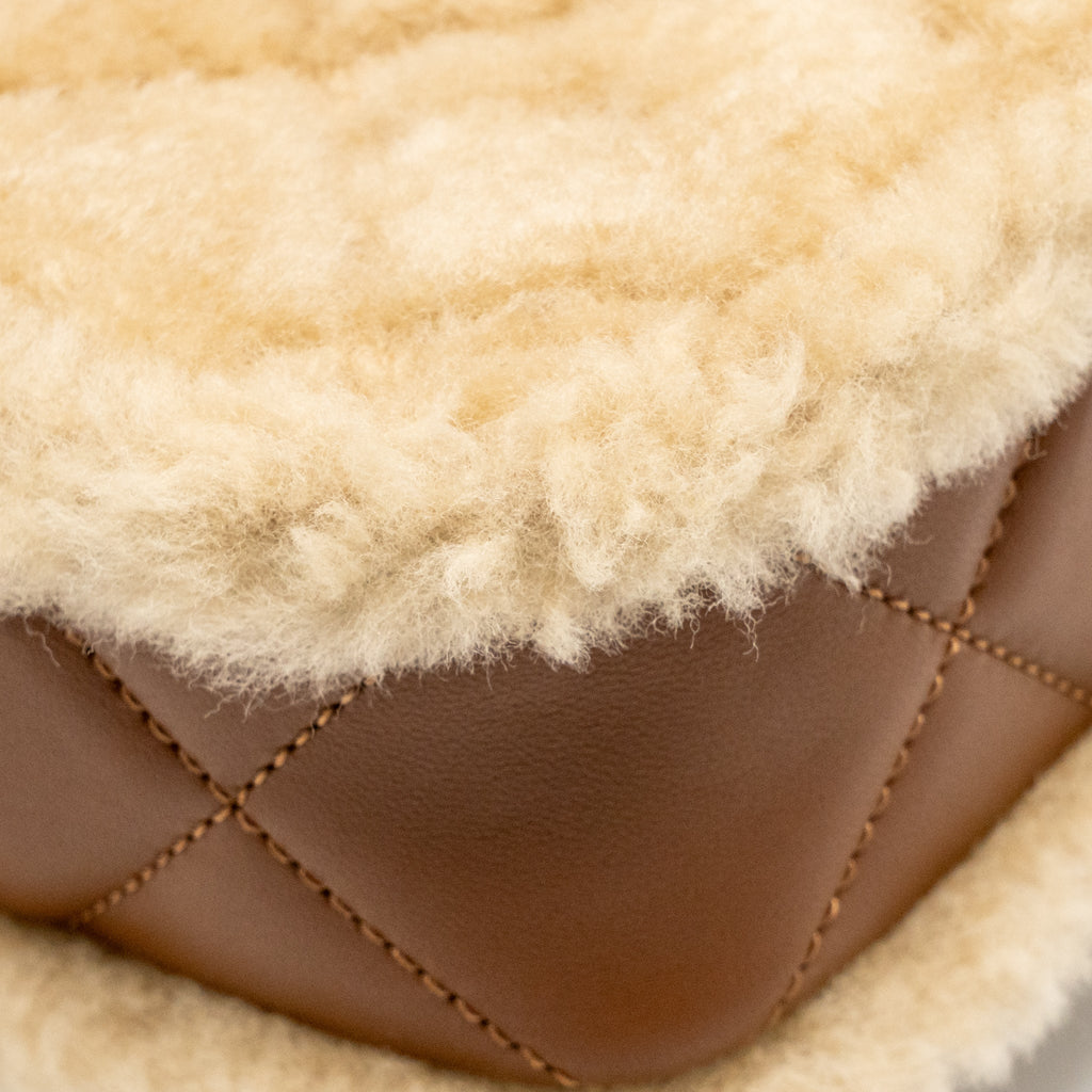 CHANEL MINI SHEARLING FLAP BAG LAMBSKIN DARK BROWN GHW (MICROCHIP)
