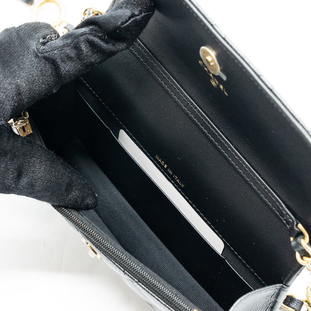 CHANEL MINI FLAP BAG WITH ADJUSTABLE CHAINS CAVIAR BLACK GHW(MICROCHIP)