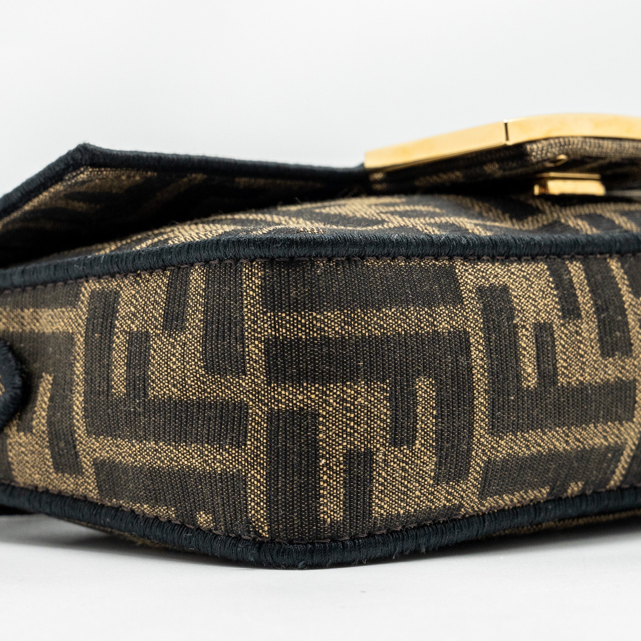 FENDI MINI BAGUETTE BAG FF JACQUARD FABRIC BROWN GHW