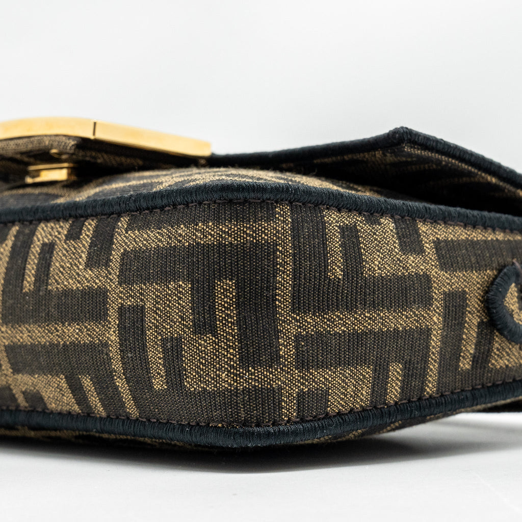 FENDI MINI BAGUETTE BAG FF JACQUARD FABRIC BROWN GHW