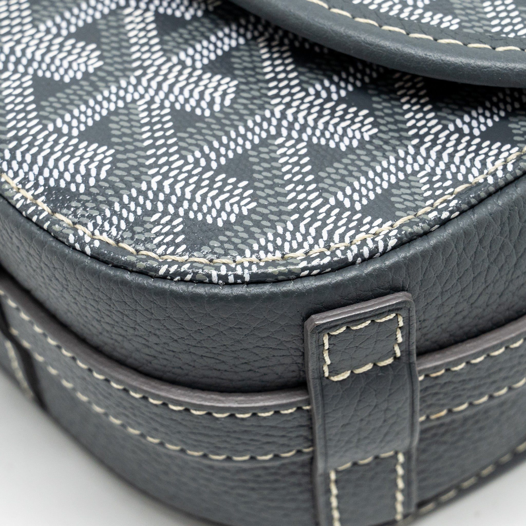 GOYARD BELVEDERE PM MESSENGER BAG GOYARDINE CANVAS CALFSKIN GREY SHW