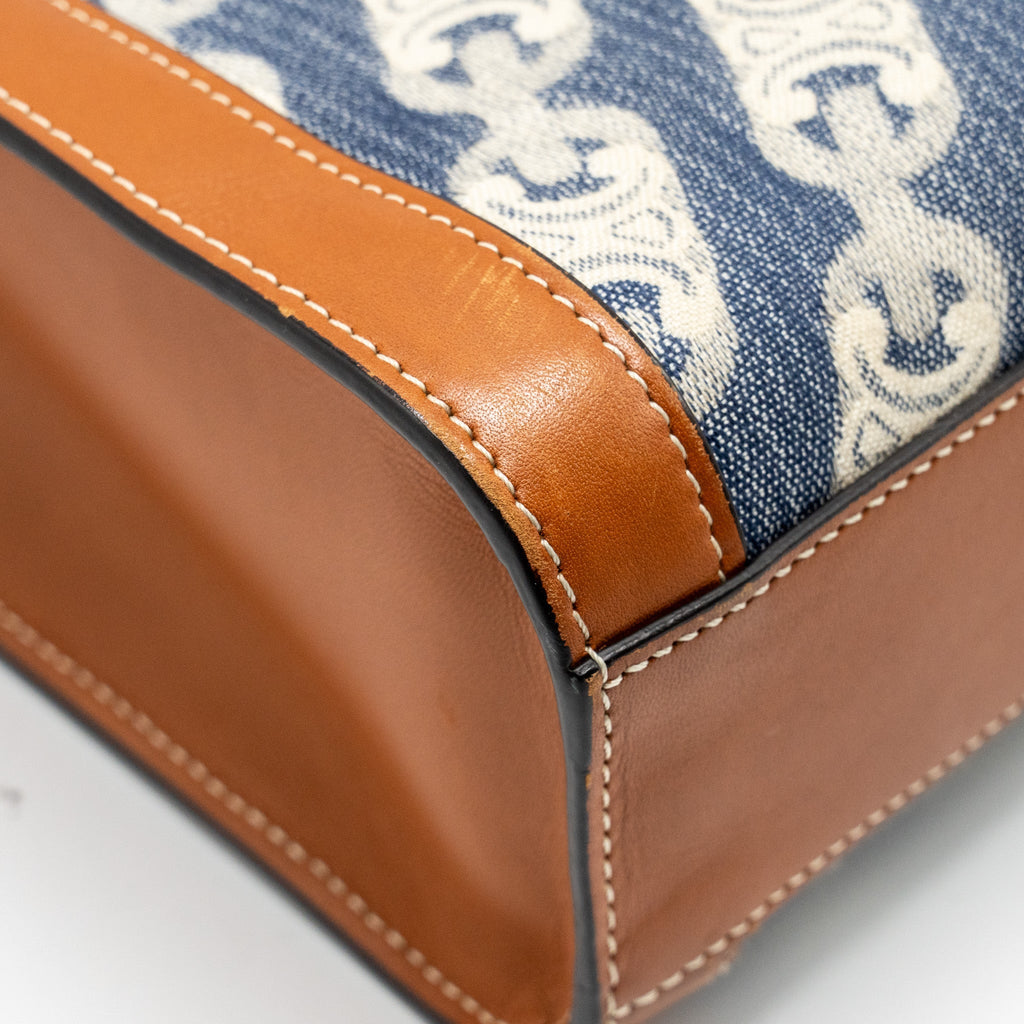 CELINE VERTICAL CABAS TOTE IN TRIOMPHE DENIM /LEATHER NAVY/TAN GHW